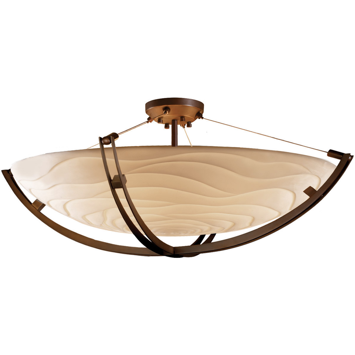 Porcelina 6 Light 55 inch Dark Bronze Semi-Flush Ceiling Light in Waves, Round Bowl, Incandescent, Bowl