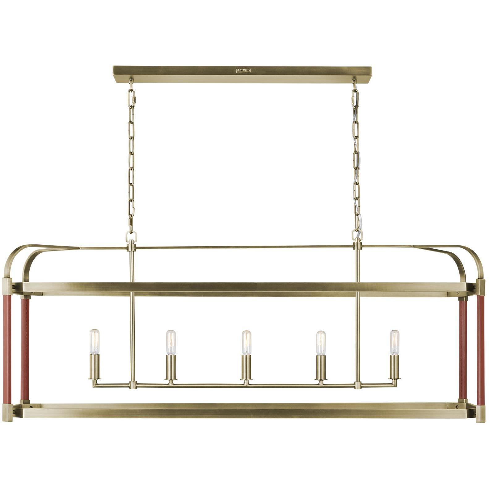 Hadley 5 Light 49 inch Time Worn Brass Linear Chandelier Ceiling Light