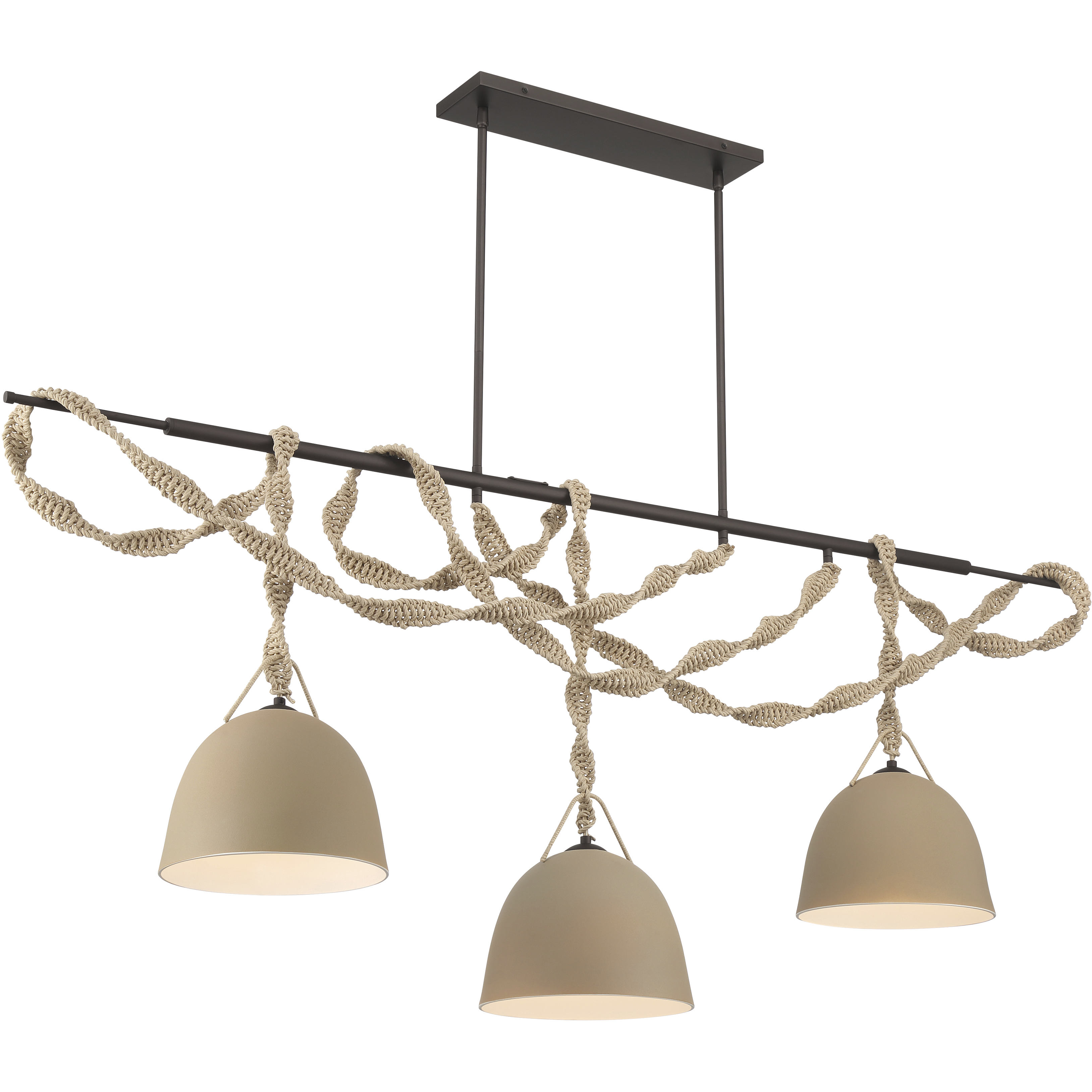 Cordon 3 Light 63.25 inch Dark Bronze and Natural Linear Chandelier Ceiling Light