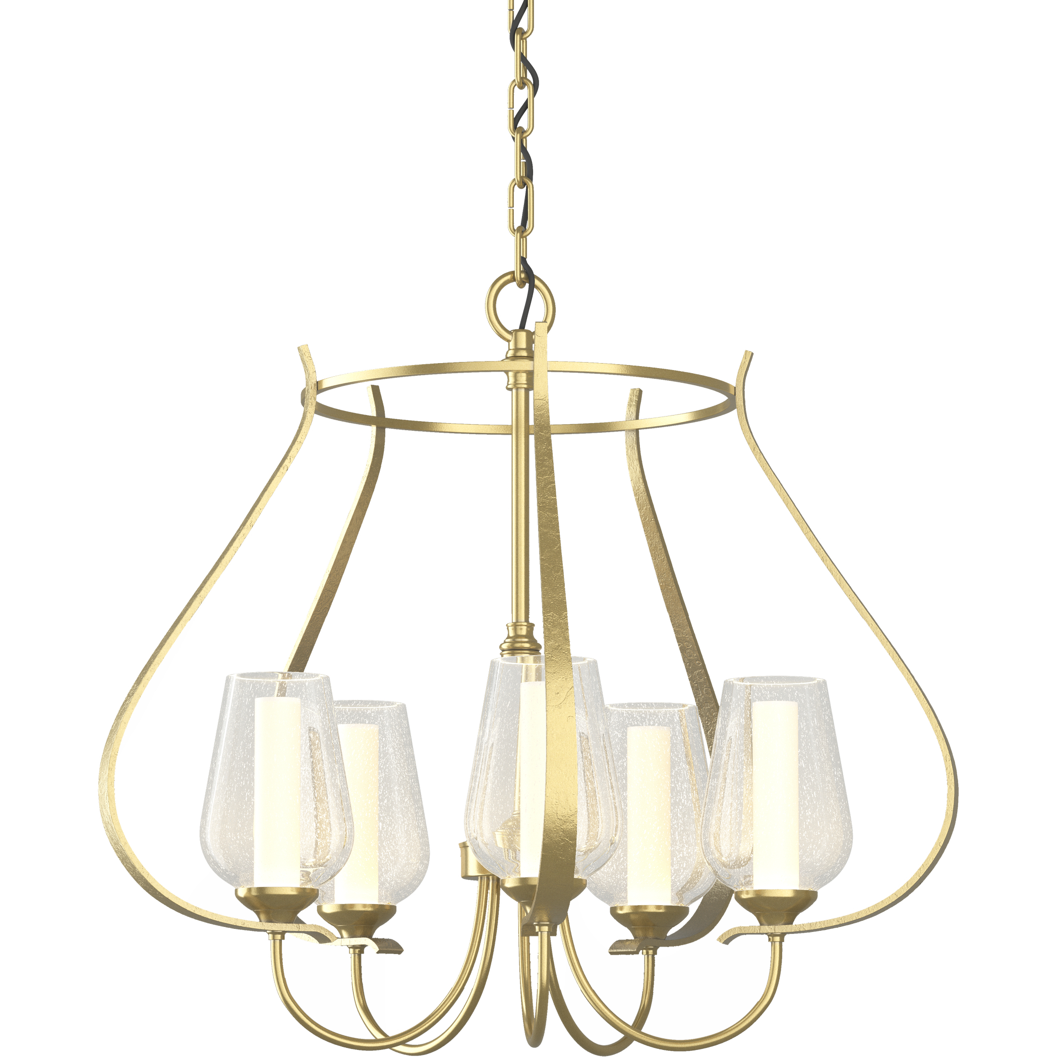 Flora 5 Light 22.2 inch Modern Brass Chandelier Ceiling Light in Seeded with Opal