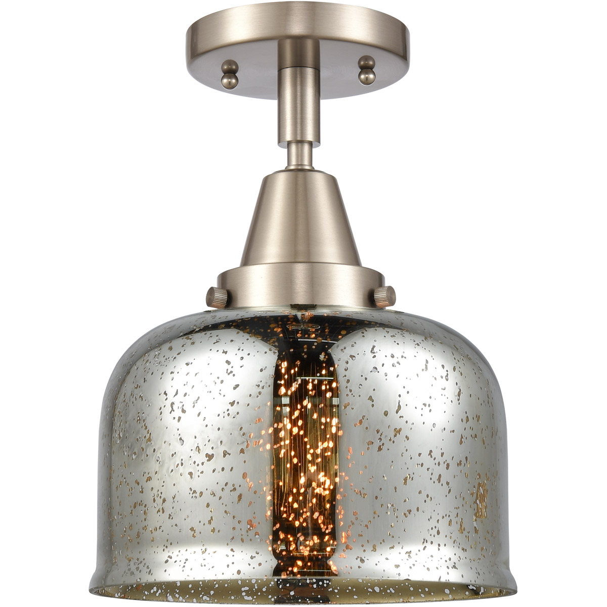 Franklin Restoration Large Bell 1 Light 8 inch Brushed Satin Nickel Flush Mount Ceiling Light in Silver Plated Mercury Glass