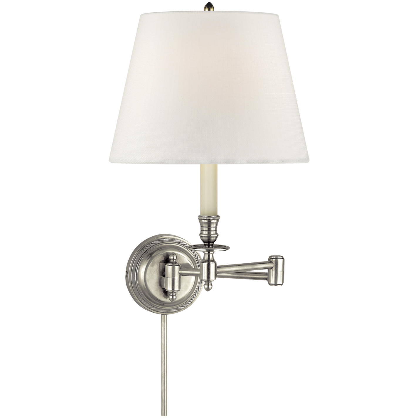 Candle Stick 19 inch 60 watt Antique Nickel Swing Arm Wall Light in Linen