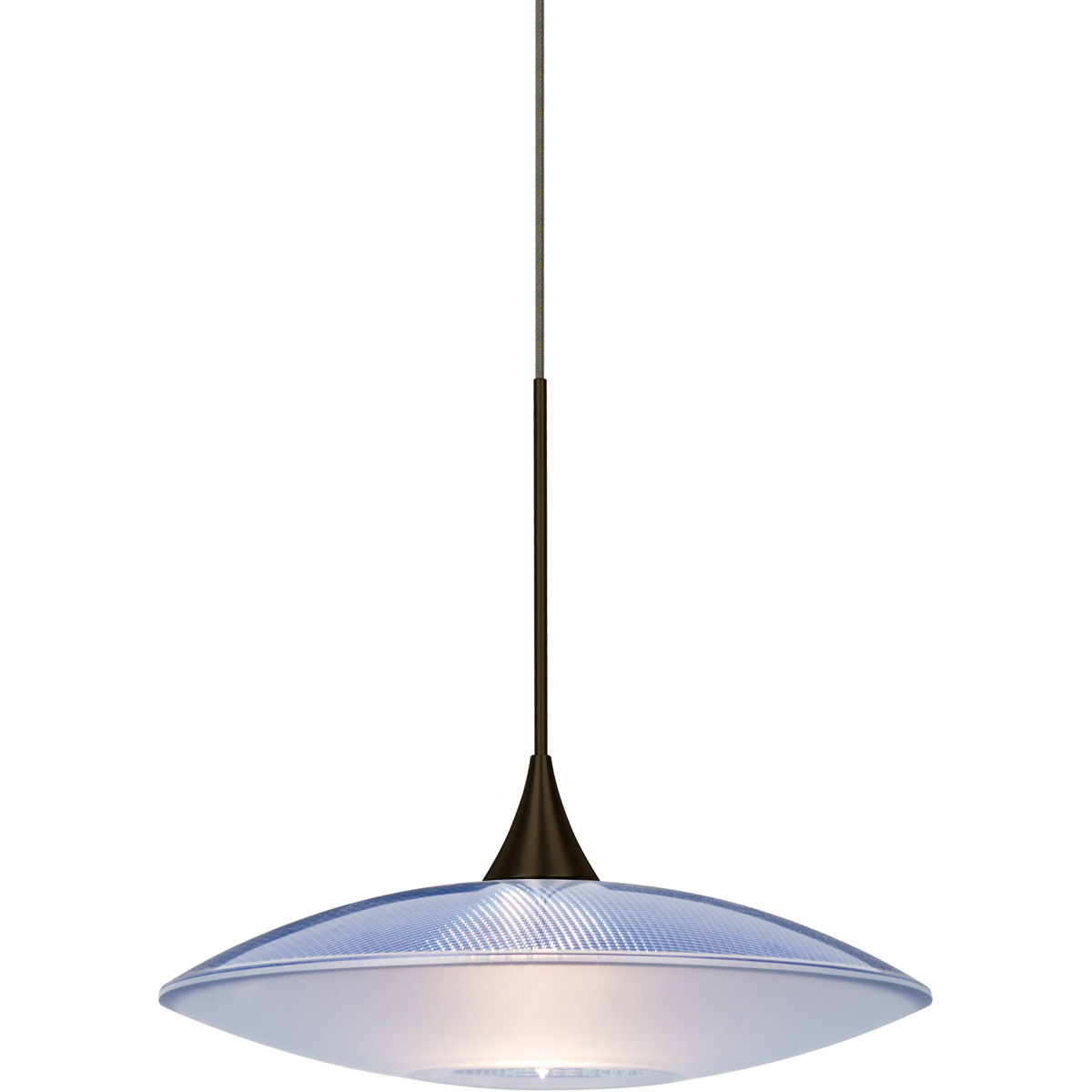 Spazio 1 Light Bronze Cord Pendant Ceiling Light in Incandescent, Blue-Frost Glass
