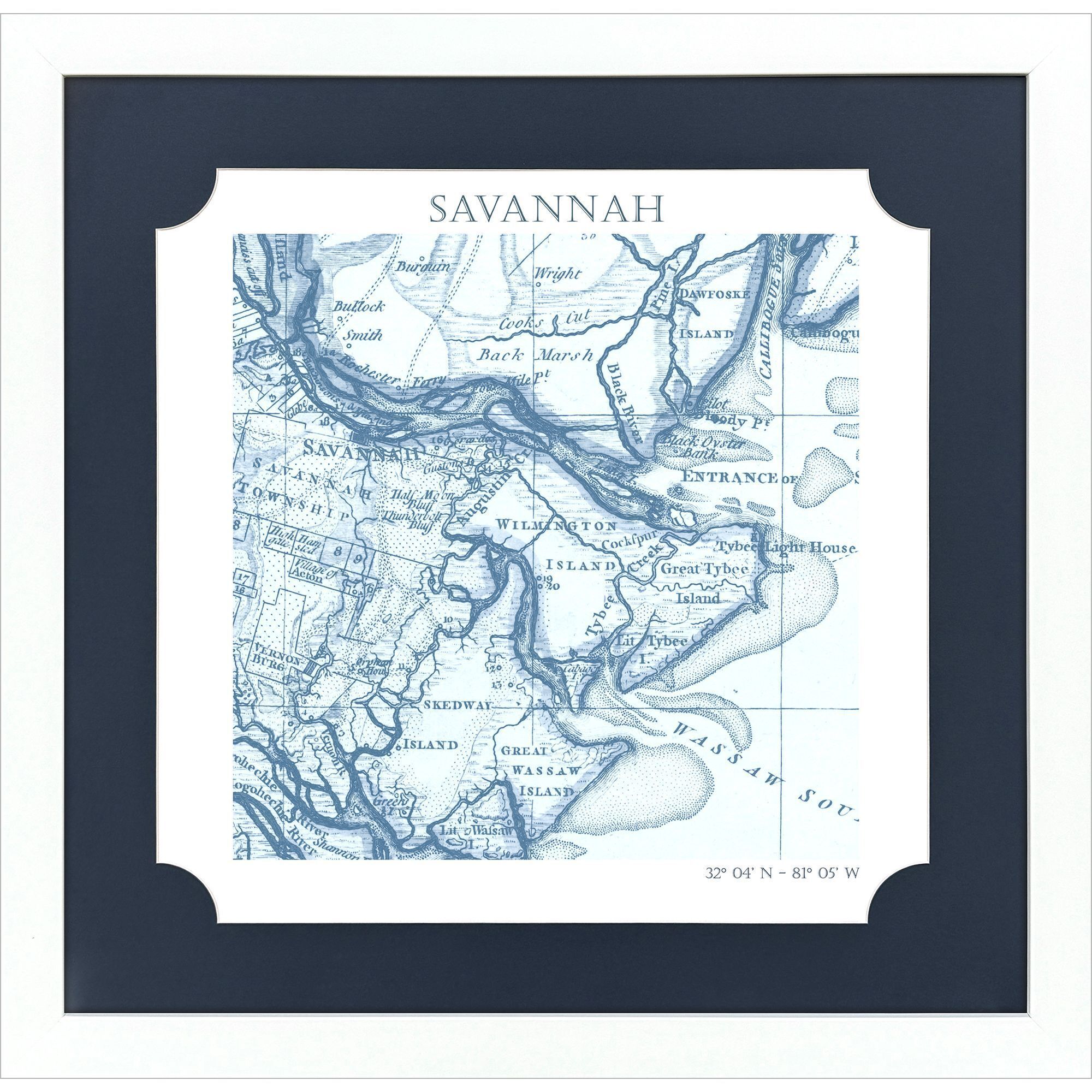 Charleston / Hilton Head / Kiawan Island / Savannah Blue and White Framed Art, Propac