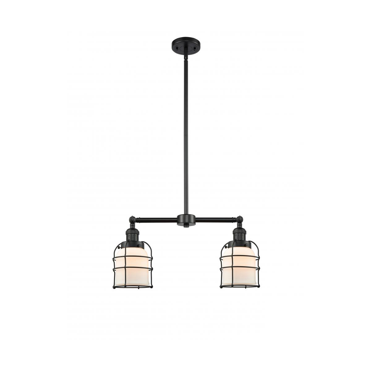 Franklin Restoration Small Bell Cage LED 21 inch Matte Black Chandelier Ceiling Light in Matte White Glass, Franklin Restoration