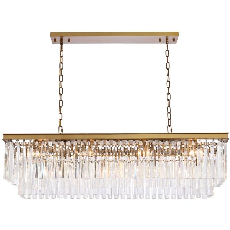 Sydney 12 Light 50 inch Satin Gold Linear Chandelier Ceiling Light in Clear