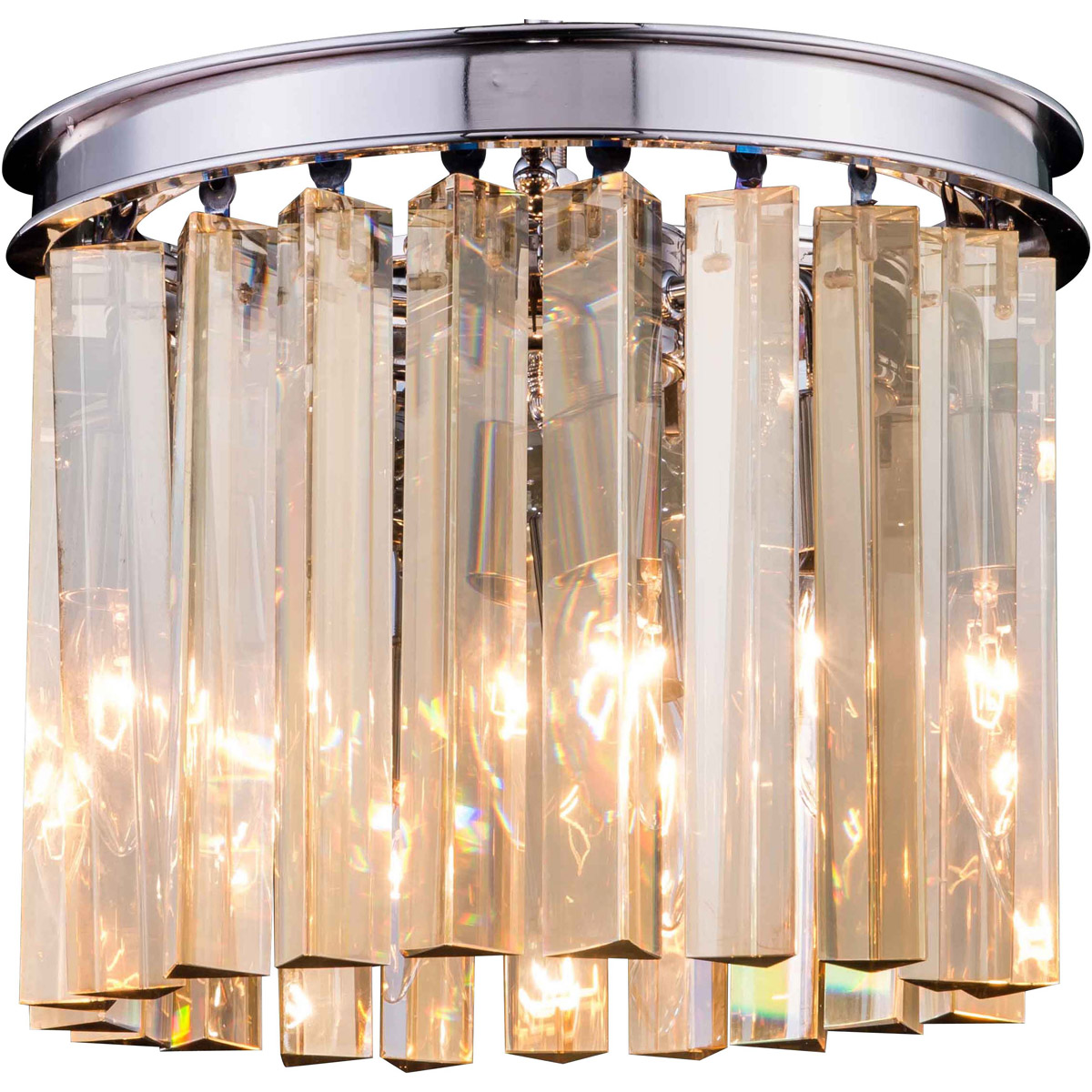 Sydney 3 Light 12 inch Polished Nickel Flush Mount Ceiling Light in Golden Teak, Urban Classic
