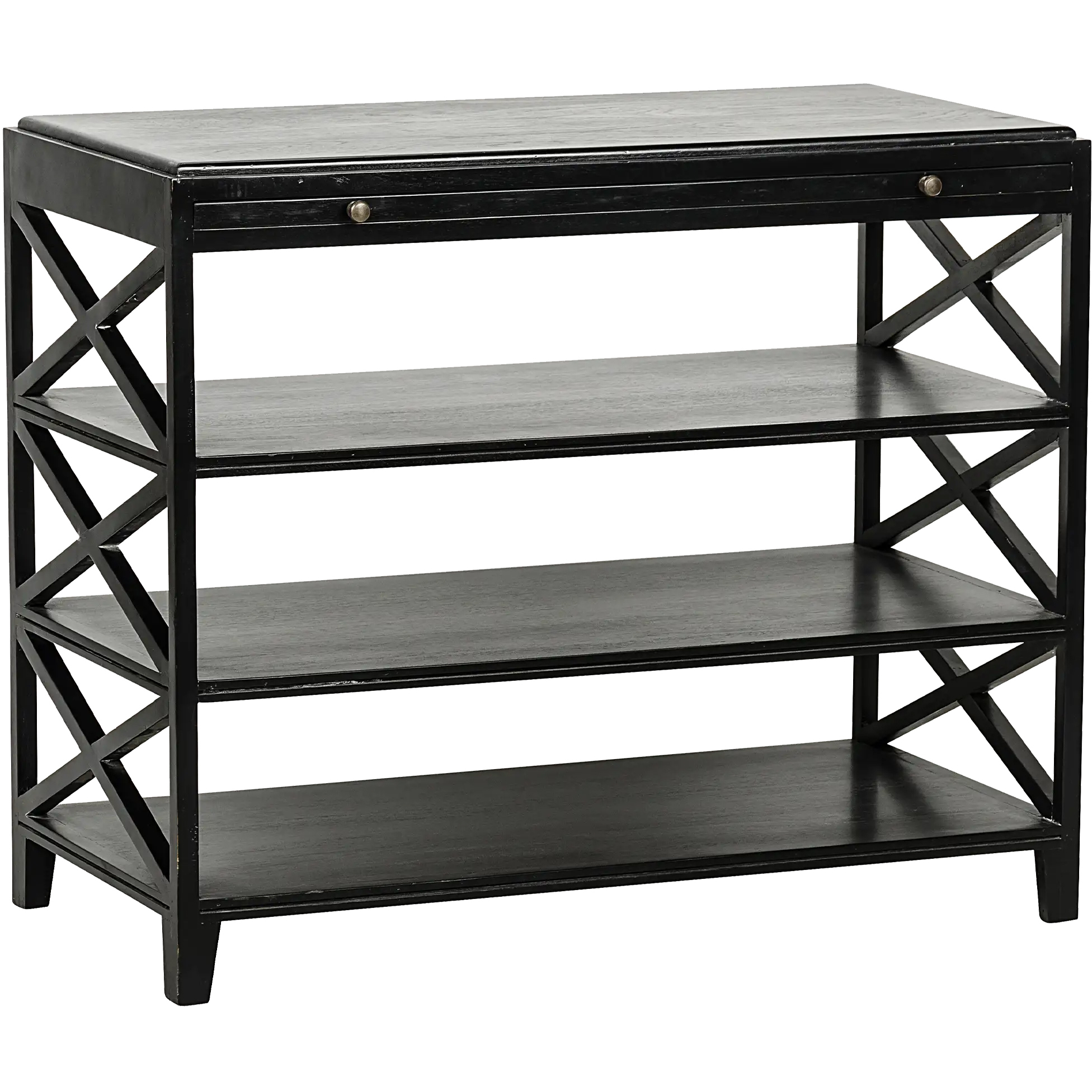 Sutton 36 X 30 inch Hand Rubbed Black Side Table, Criss-Cross