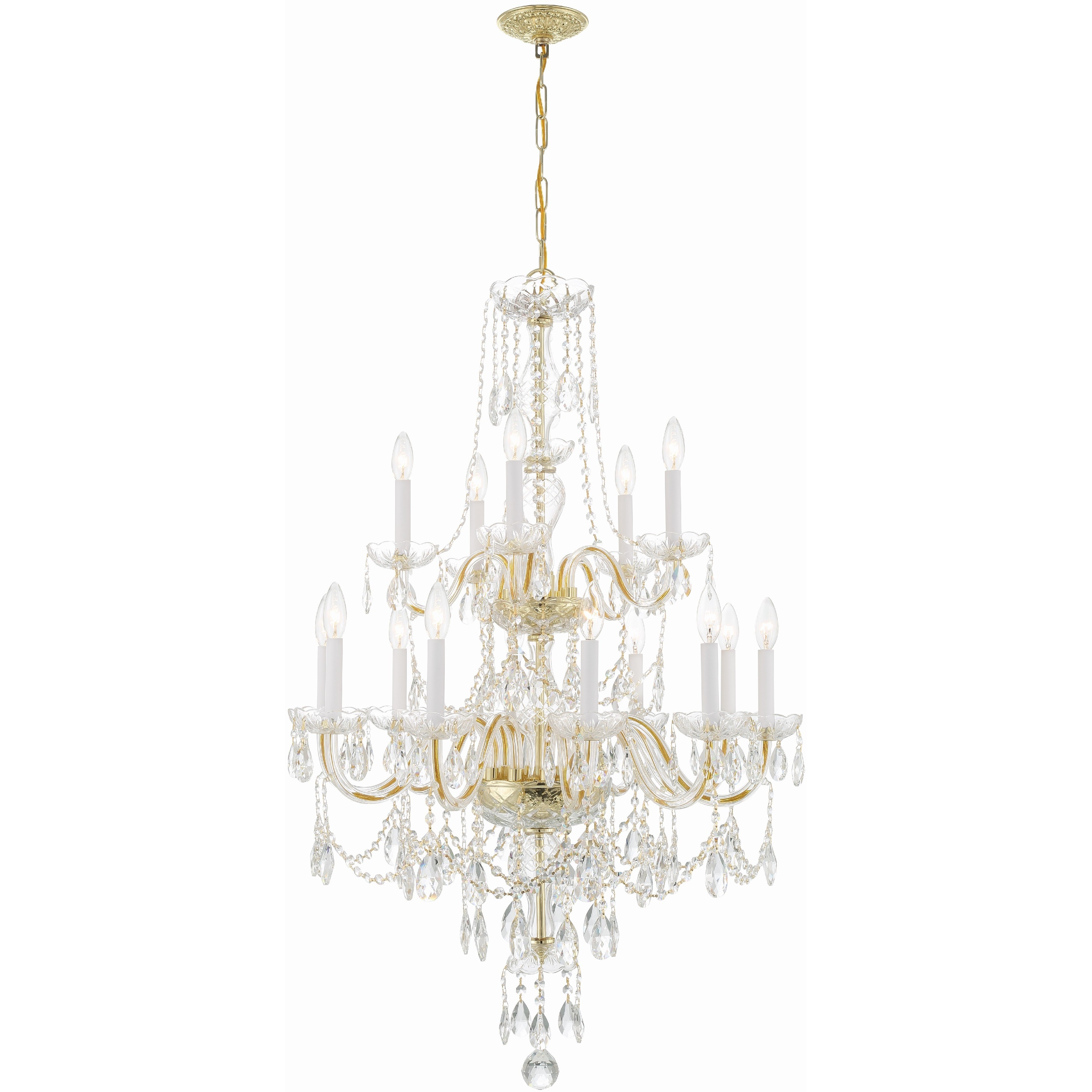 Traditional Crystal 15 Light 32 inch Polished Brass Chandelier Ceiling Light