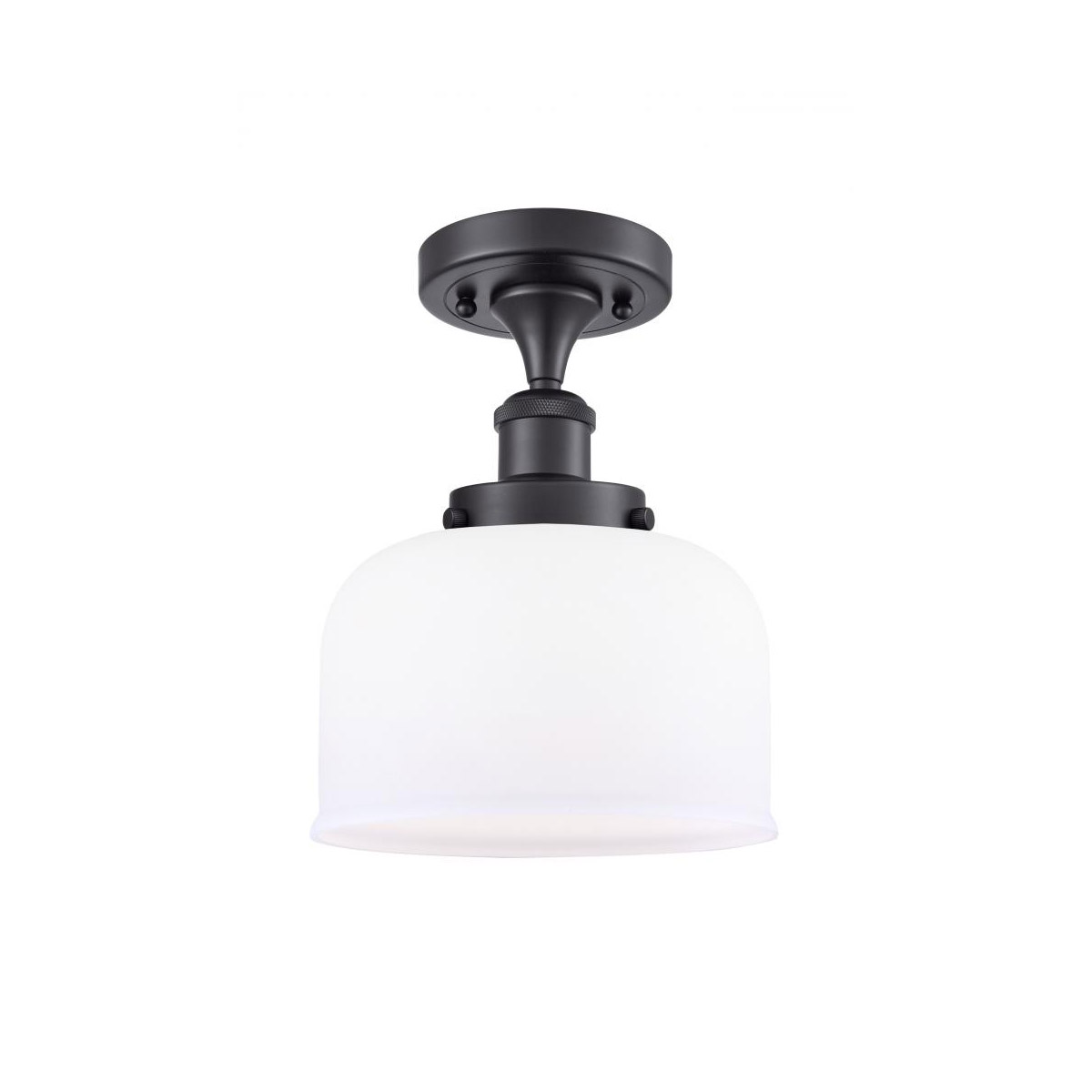 Ballston Large Bell LED 8 inch Matte Black Semi-Flush Mount Ceiling Light in Matte White Glass, Ballston