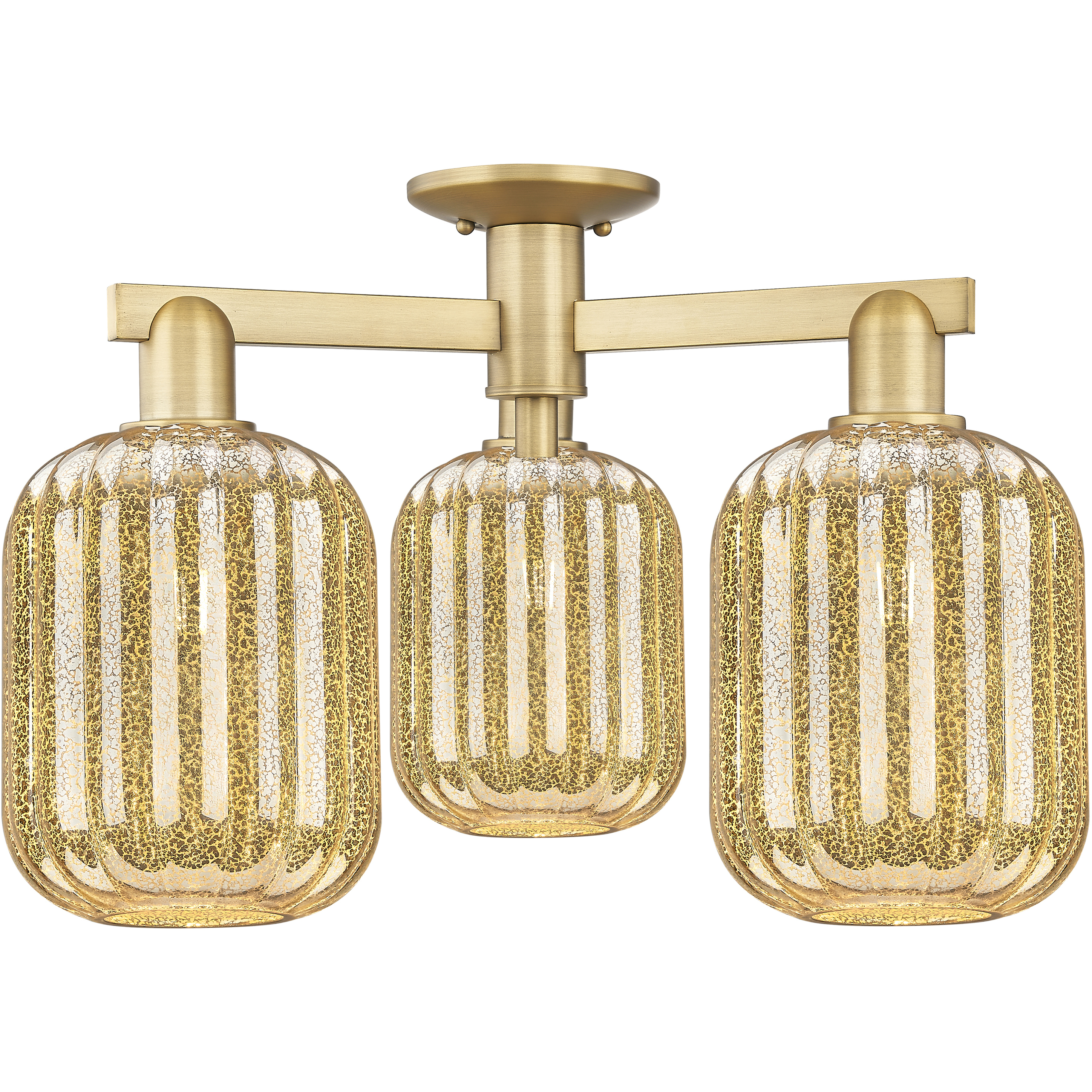 Preston 3 Light 24.25 inch Brushed Brass Semi-Flush Mount Ceiling Light in Mercury Glass
