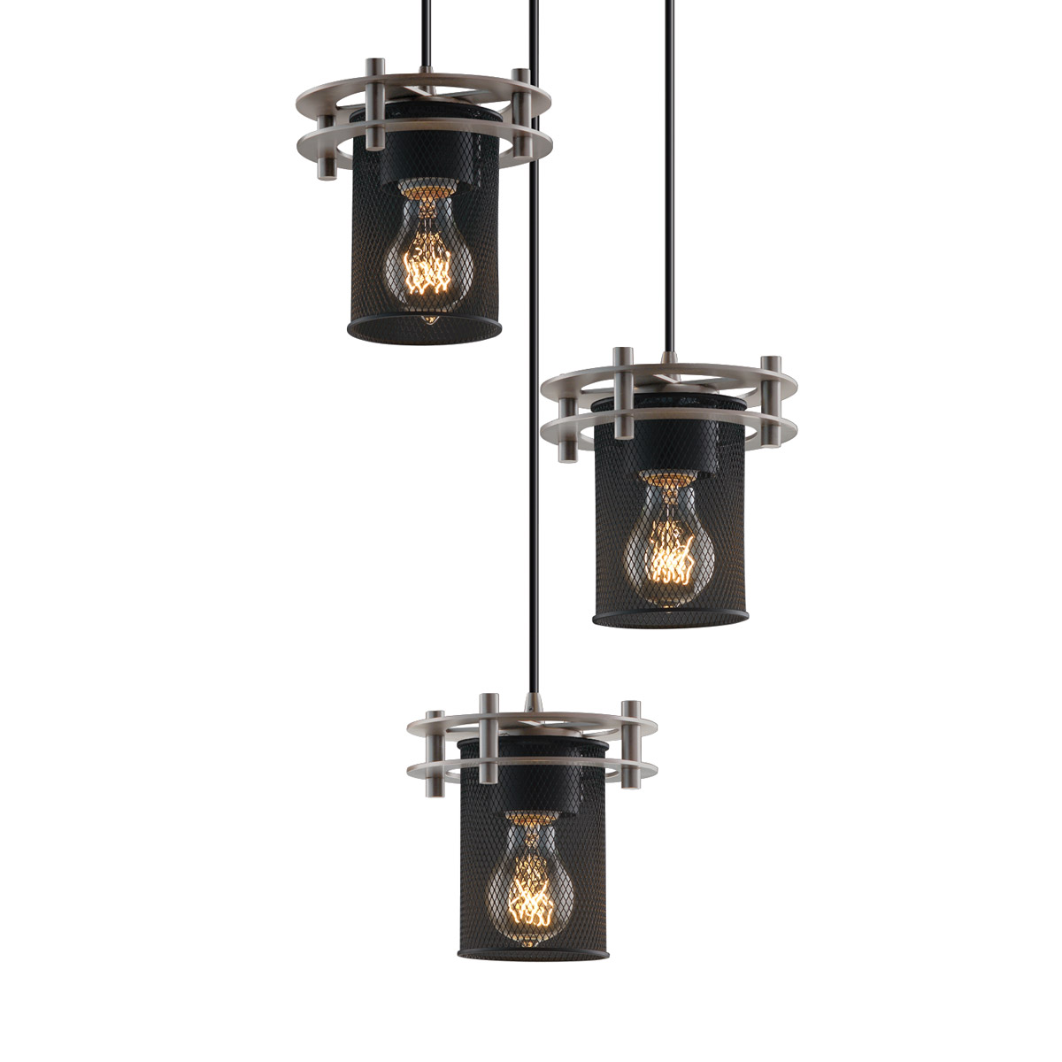 Circa 3 Light 7 inch Brushed Nickel Pendant Ceiling Light in Cylinder with Flat Rim