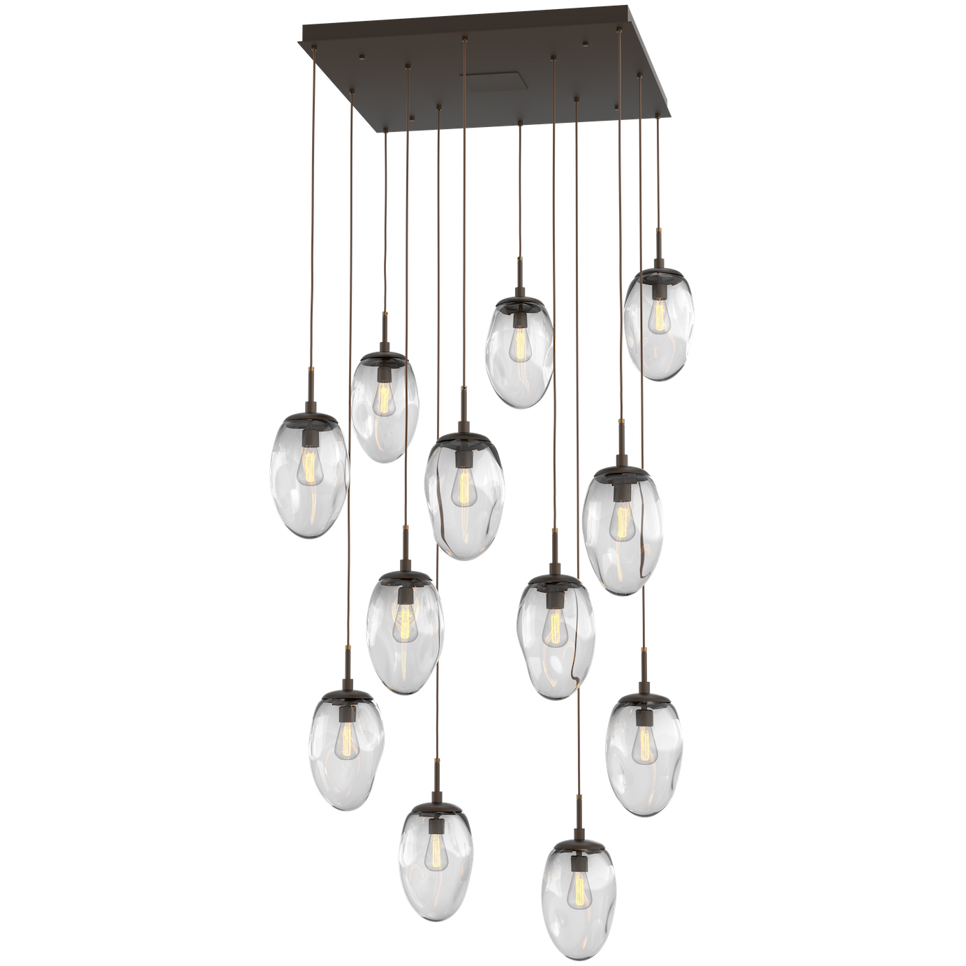 Meteo Incandescent 12 Light Flat Bronze Chandelier Ceiling Light, Square Multi-Port