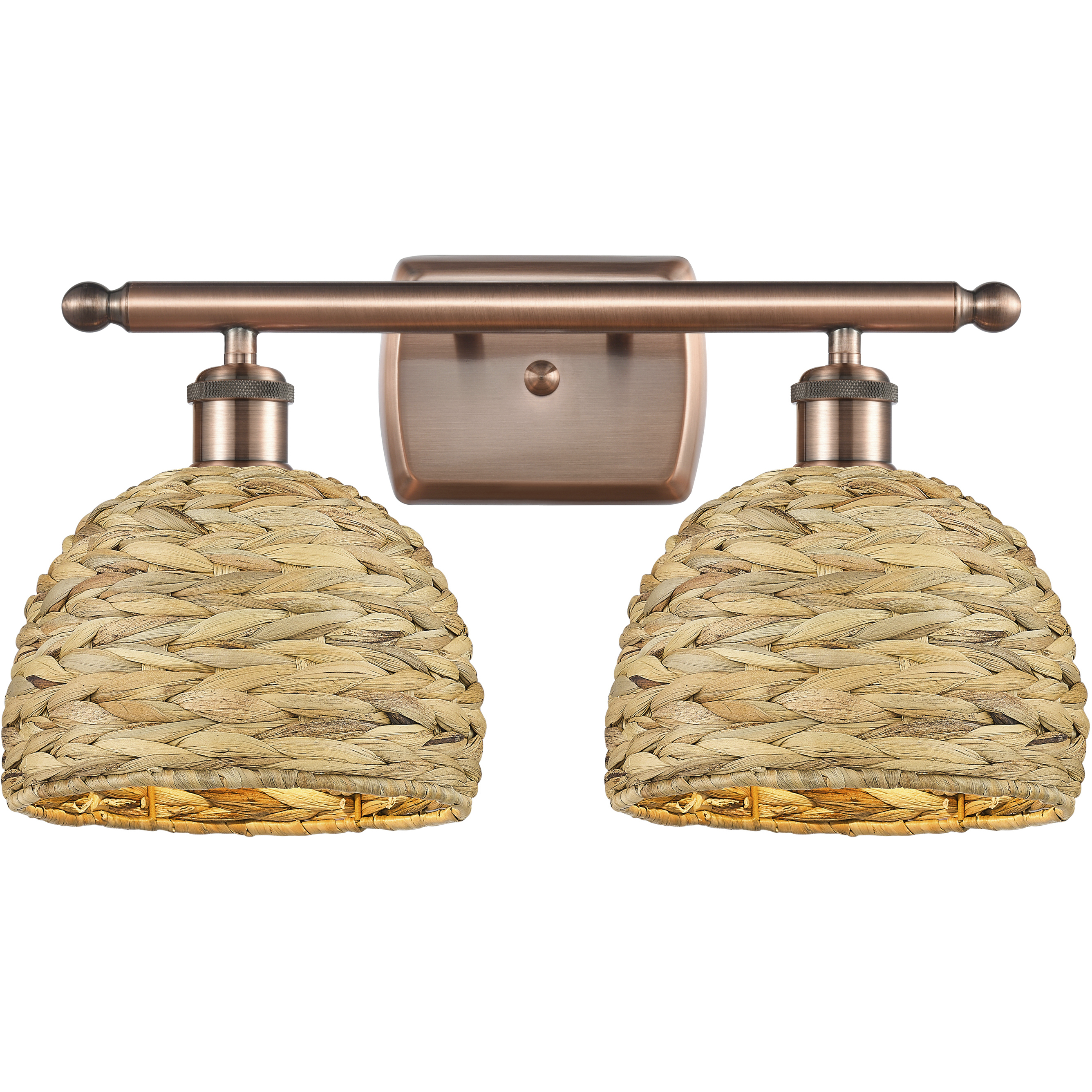 Woven Rattan 2 Light 18 inch Antique Copper Bath Vanity Light Wall Light