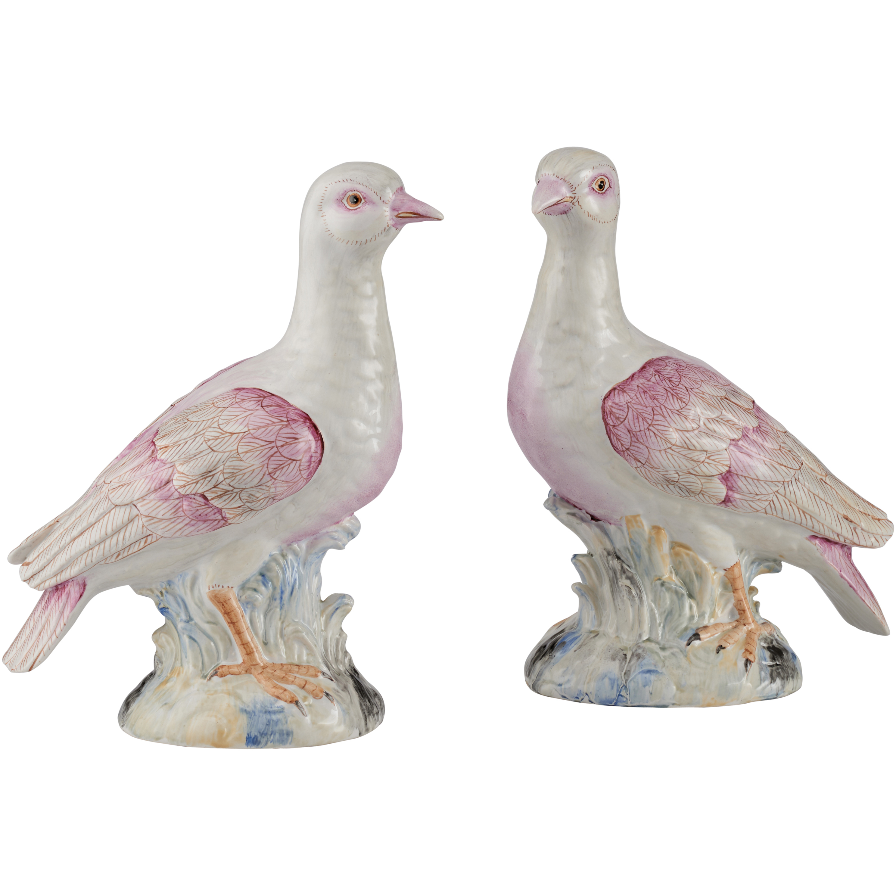 Famille Rose Terns Pink and White/Cream Figurines, Pair