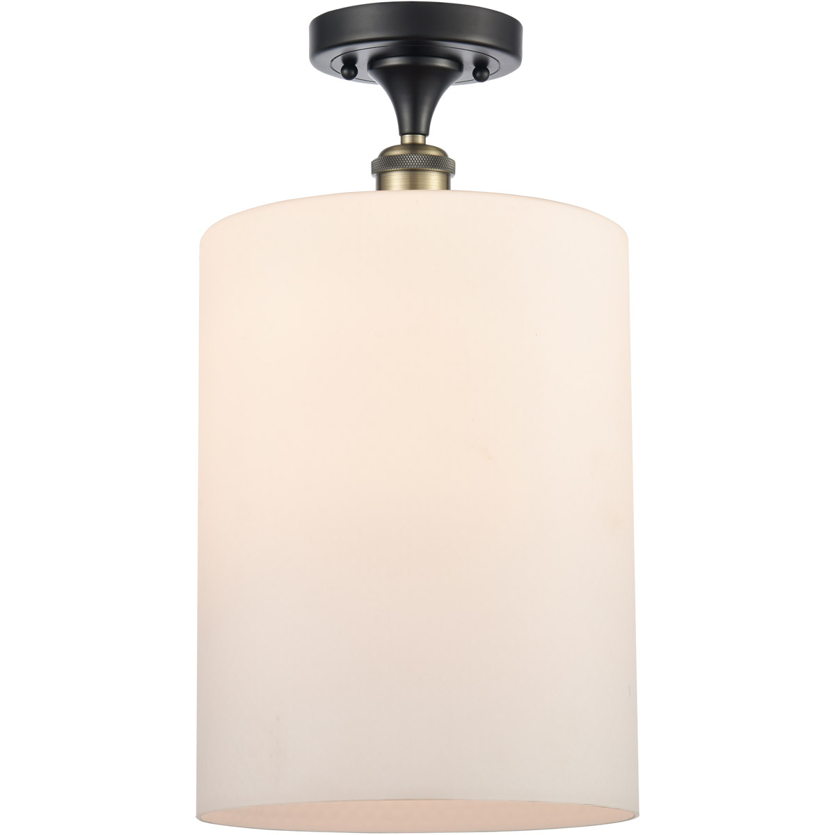 Ballston Large Cobbleskill 1 Light 9 inch Black Antique Brass Semi-Flush Mount Ceiling Light in Matte White Glass, Ballston