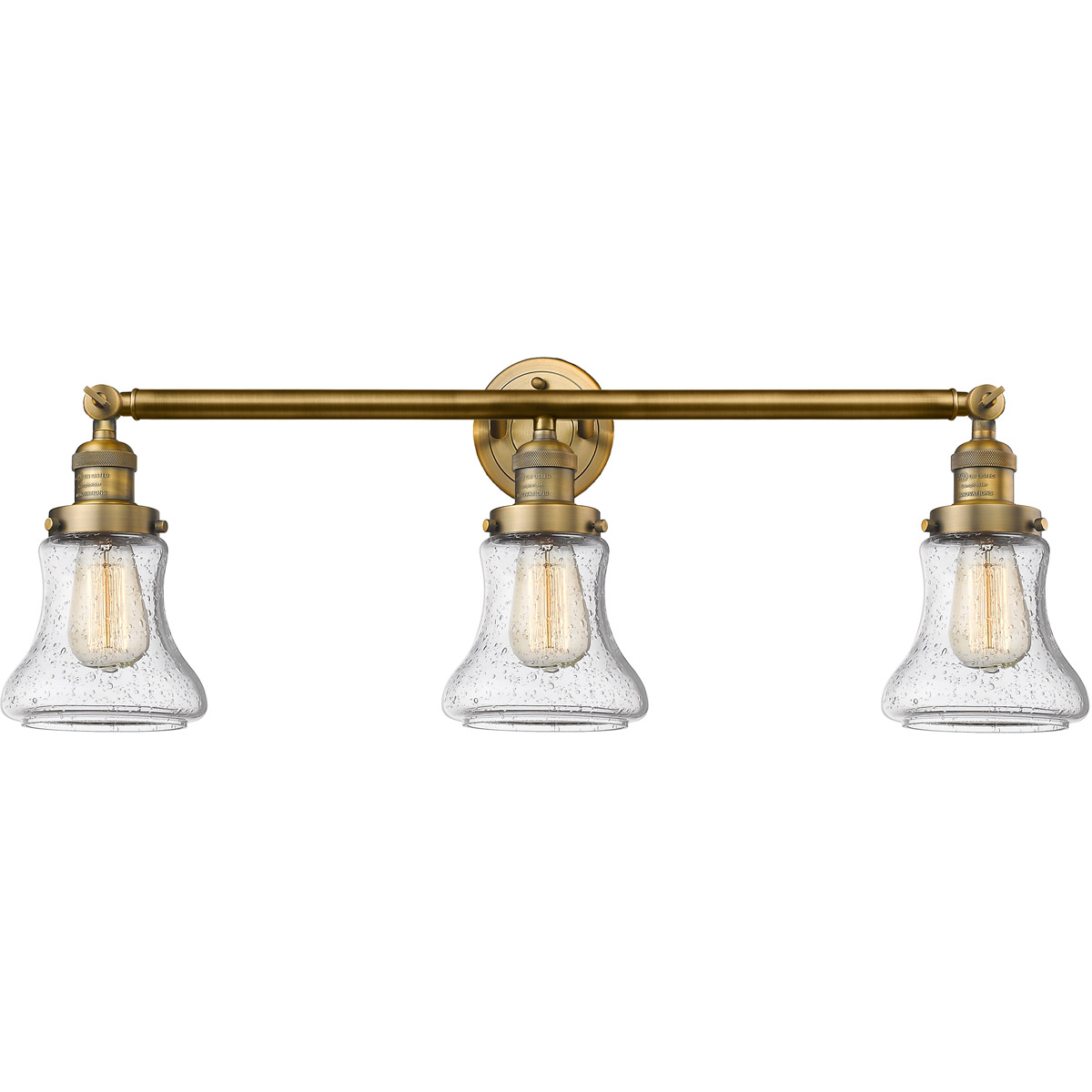 Franklin Restoration Bellmont 3 Light 30 inch Brushed Brass Bath Vanity Light Wall Light in Seedy Glass, Franklin Restoration