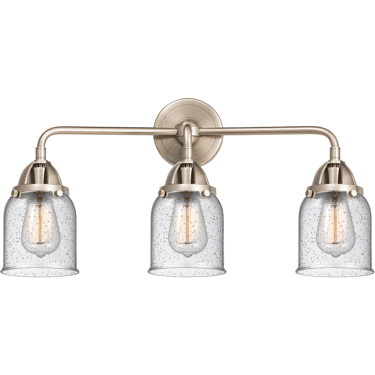 Nouveau 2 Small Bell LED 23 inch Brushed Brass Bath Vanity Light Wall Light in Seedy Glass