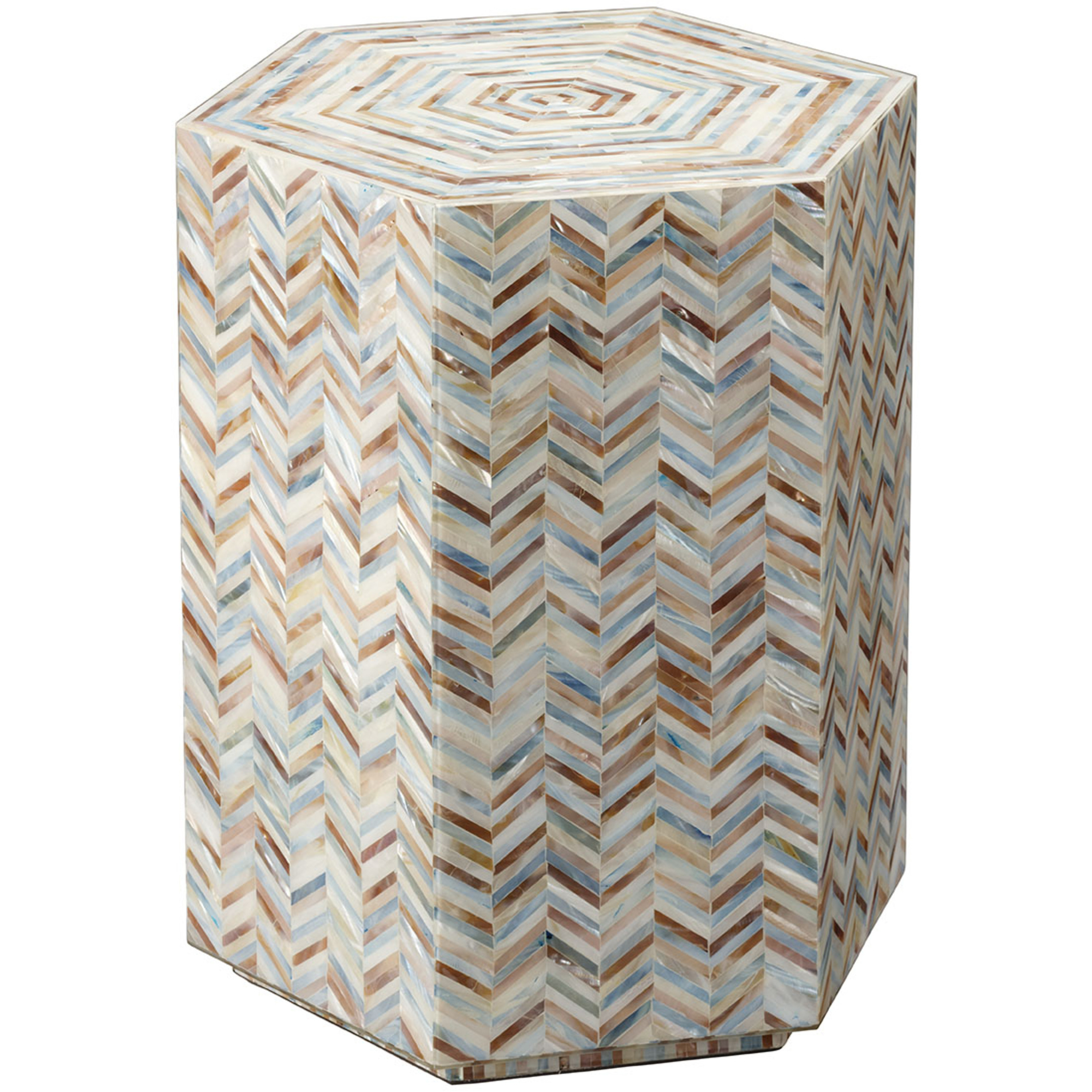 Hepburn 22.5 X 19 inch Mixed Blue and White and Red Mother of Pearl Side Table