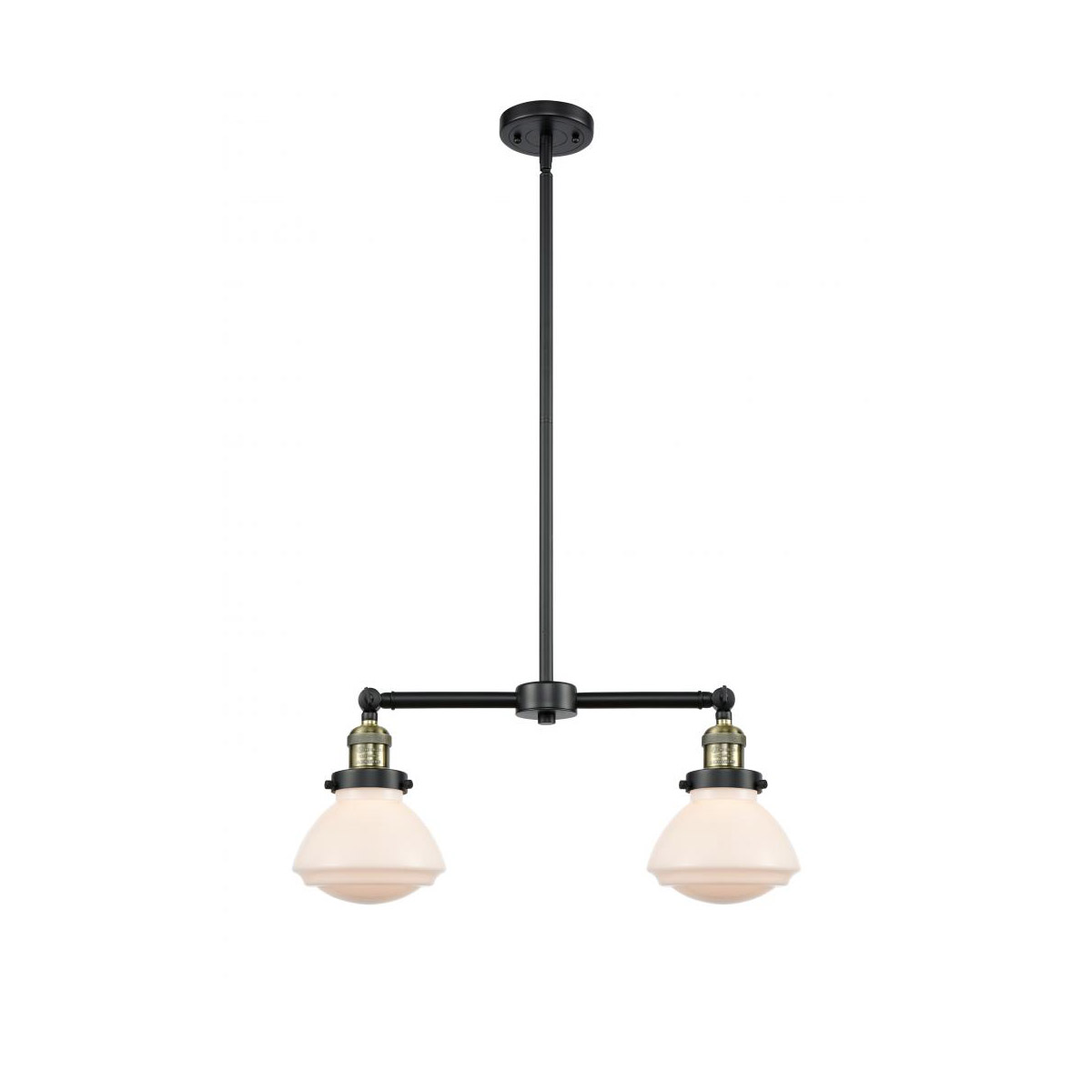 Franklin Restoration Olean 2 Light 22 inch Black Antique Brass Island Light Ceiling Light in Matte White Glass, Franklin Restoration