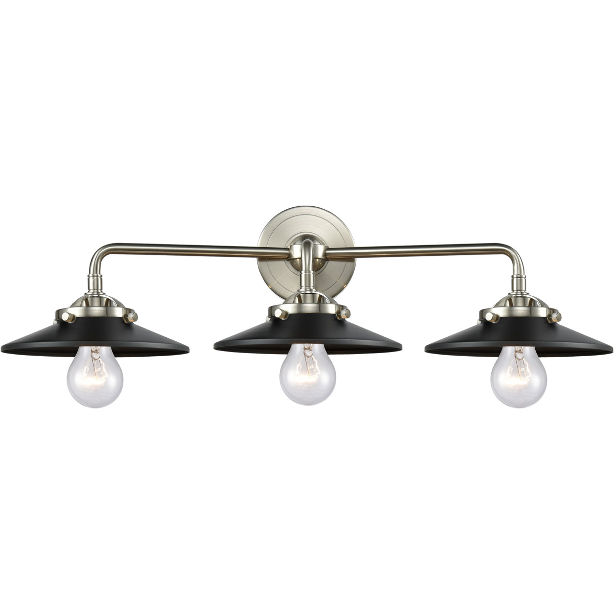 Nouveau Railroad 3 Light 26 inch Brushed Satin Nickel Bath Vanity Light Wall Light in Matte Black, Nouveau