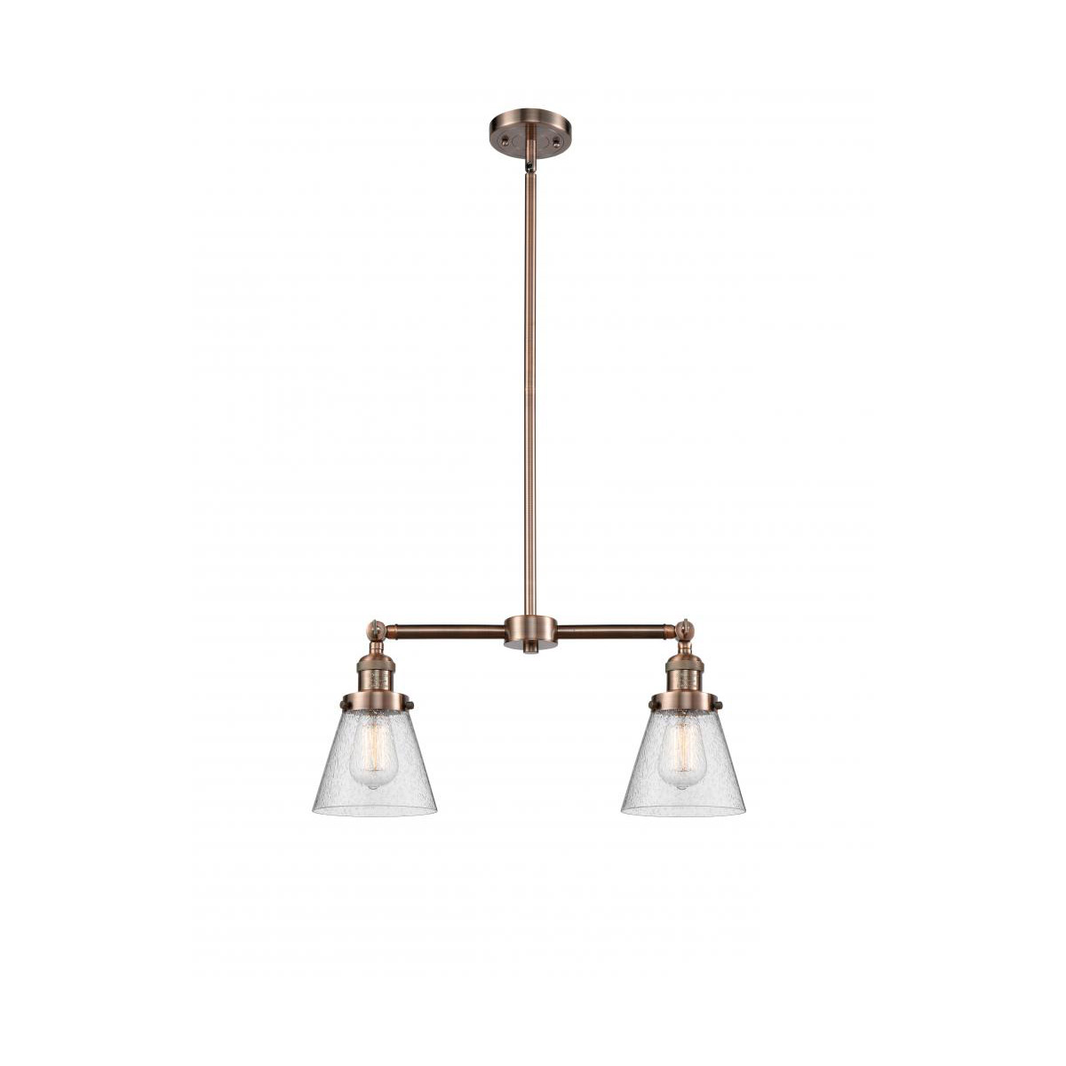 Franklin Restoration Small Cone LED 21 inch Antique Copper Chandelier Ceiling Light in Seedy Glass, Franklin Restoration