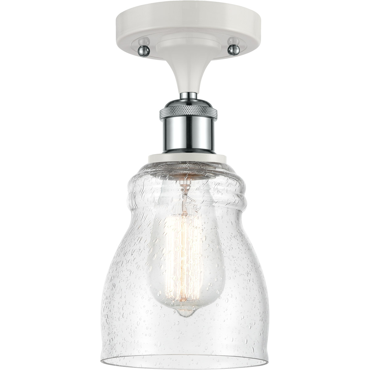 Ballston Ellery 1 Light 5 inch White and Polished Chrome Semi-Flush Mount Ceiling Light in Seedy Glass, Ballston