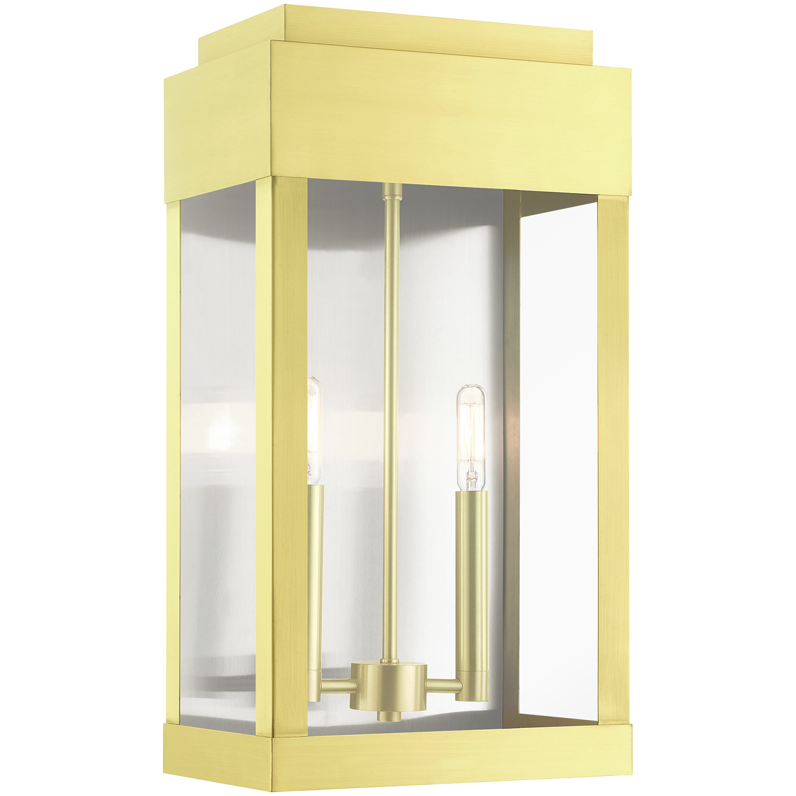 York 2 Light 19 inch Satin Brass with Brushed Nickel Stainless Steel Reflector Large Outdoor Wall Lantern