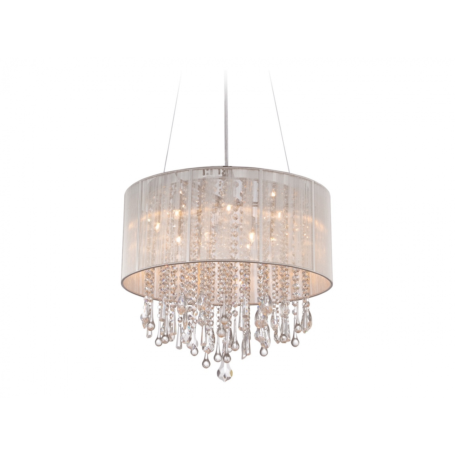 Beverly Dr. LED 32 inch Silver Silk String Dual Mount / Flush / Hanging Ceiling Light, Convertible to Hanging