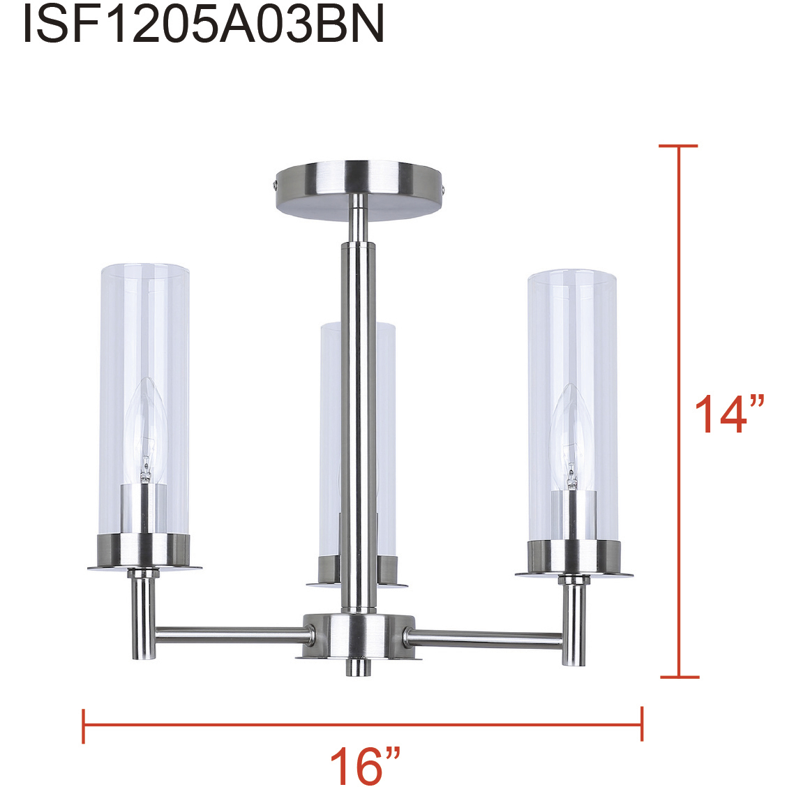 Benson 3 Light 16 inch Brushed Nickel Semi-Flush Mount Ceiling Light