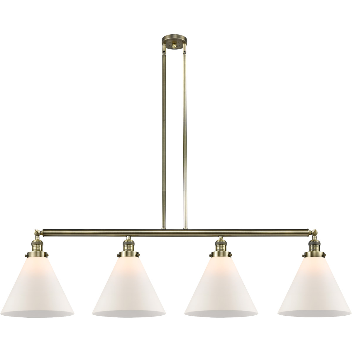 Franklin Restoration X-Large Cone LED 56 inch Antique Brass Island Light Ceiling Light in Matte White Glass, Franklin Restoration