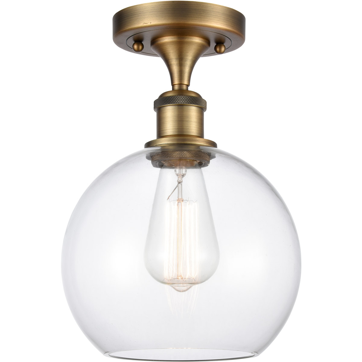 Ballston Athens LED 8 inch Brushed Brass Semi-Flush Mount Ceiling Light in Clear Glass, Ballston