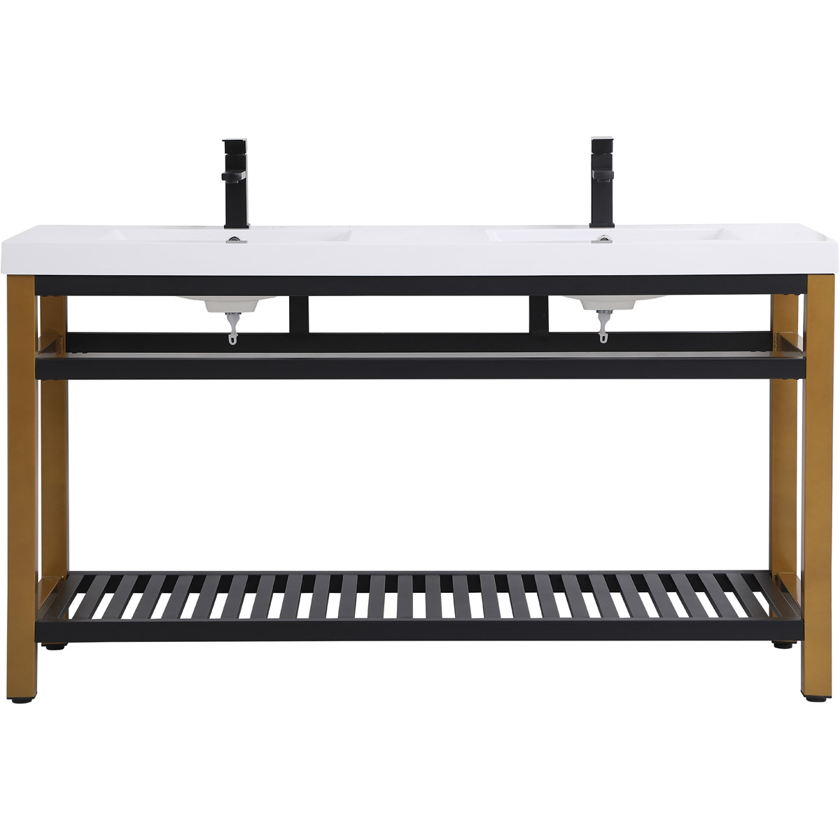 Raya 60 X 22 X 34 inch Gold and Black with White Vanity Sink Set