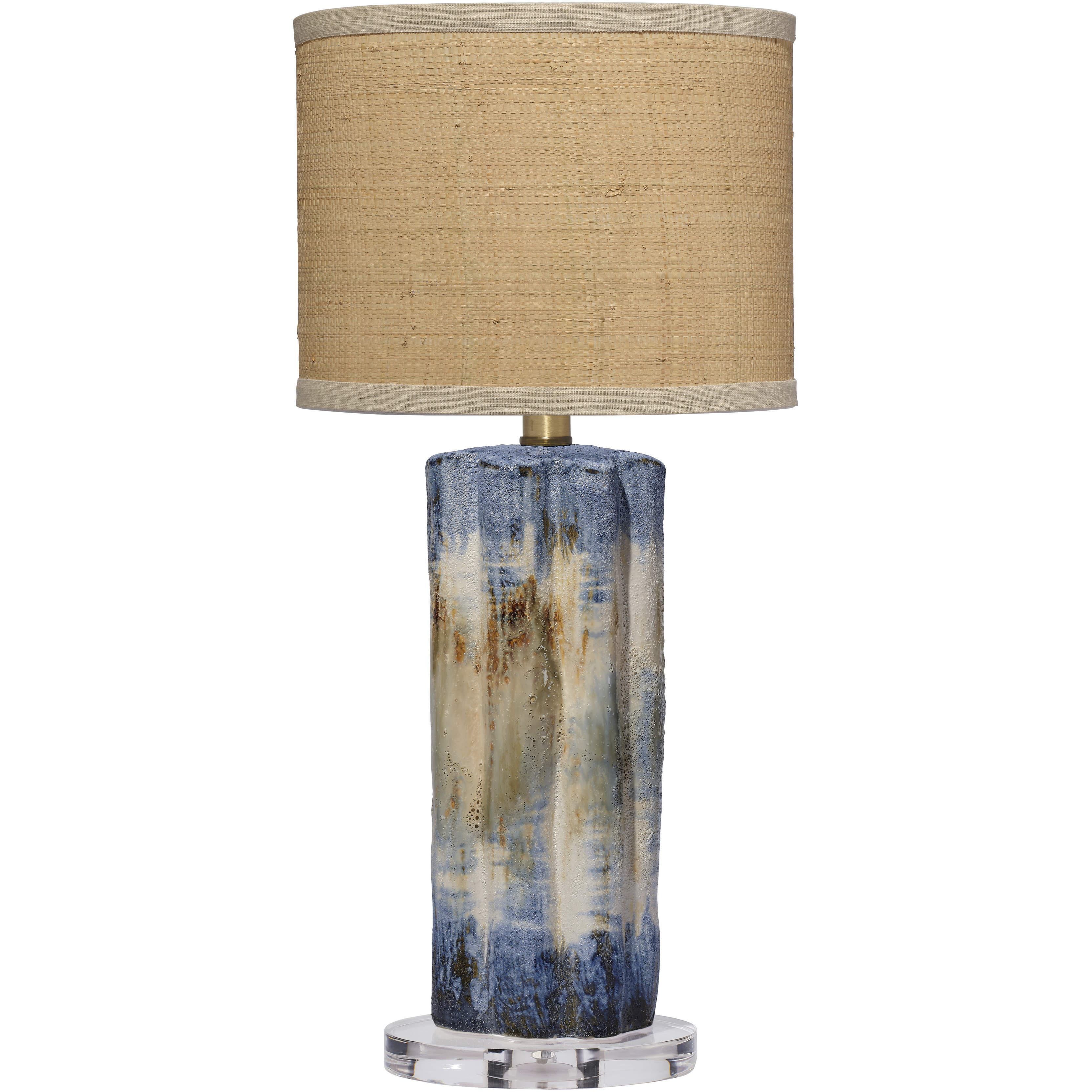 Abstract 23 inch 100 watt Reactive Blue and Natural Glaze Table Lamp Portable Light