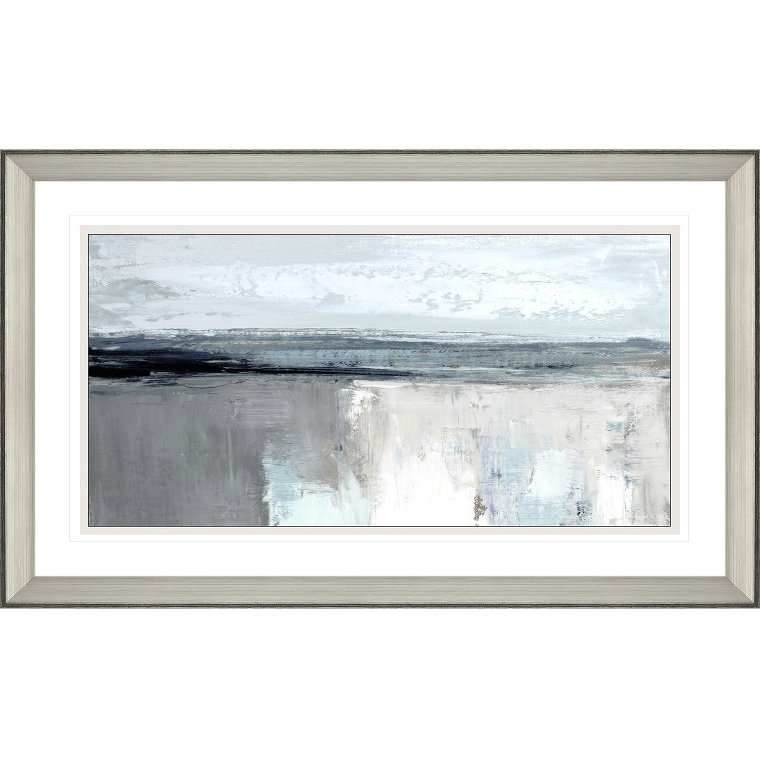 Moody Coast Blue and Black and Gray and White Framed Art