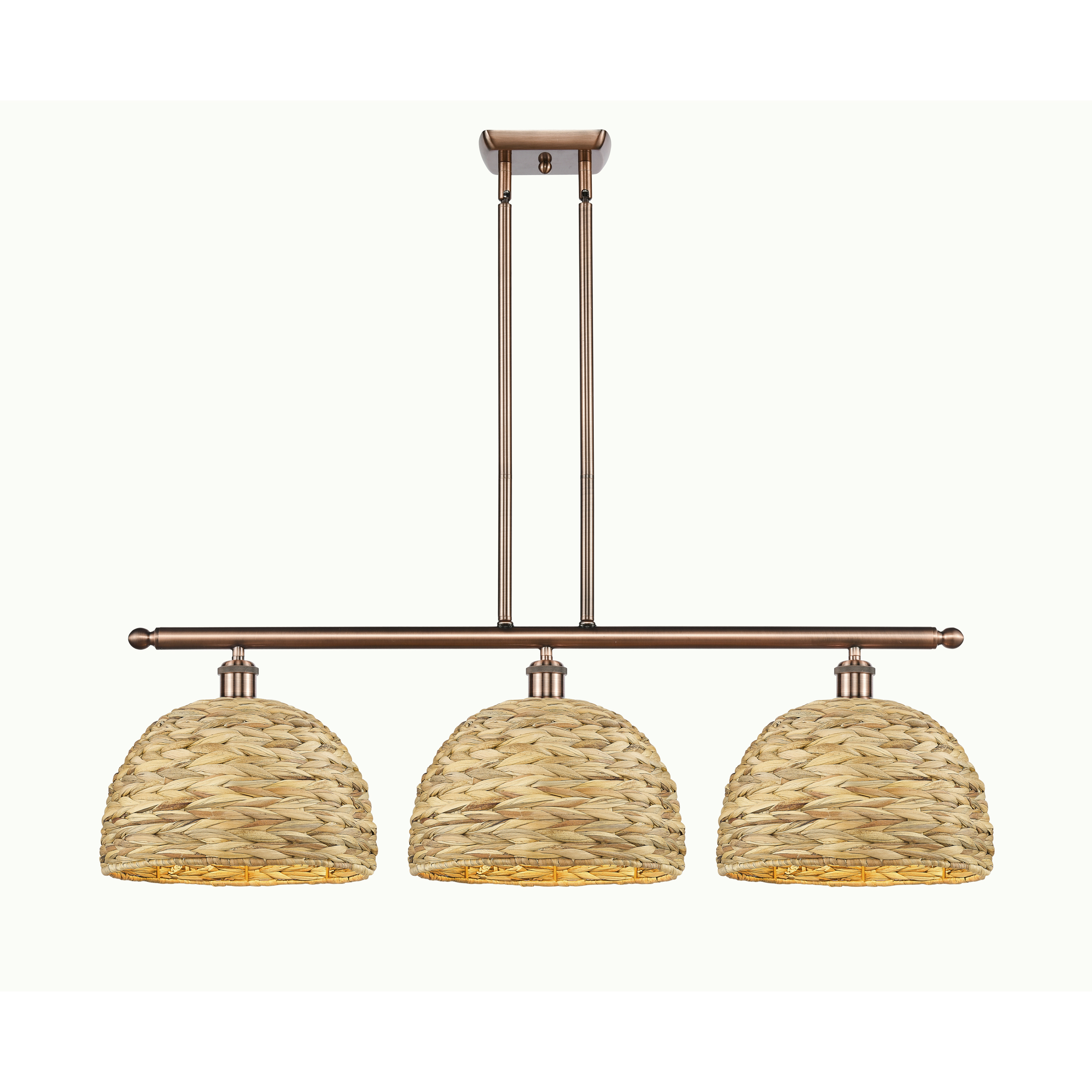 Woven Rattan Island Light Ceiling Light in Antique Copper