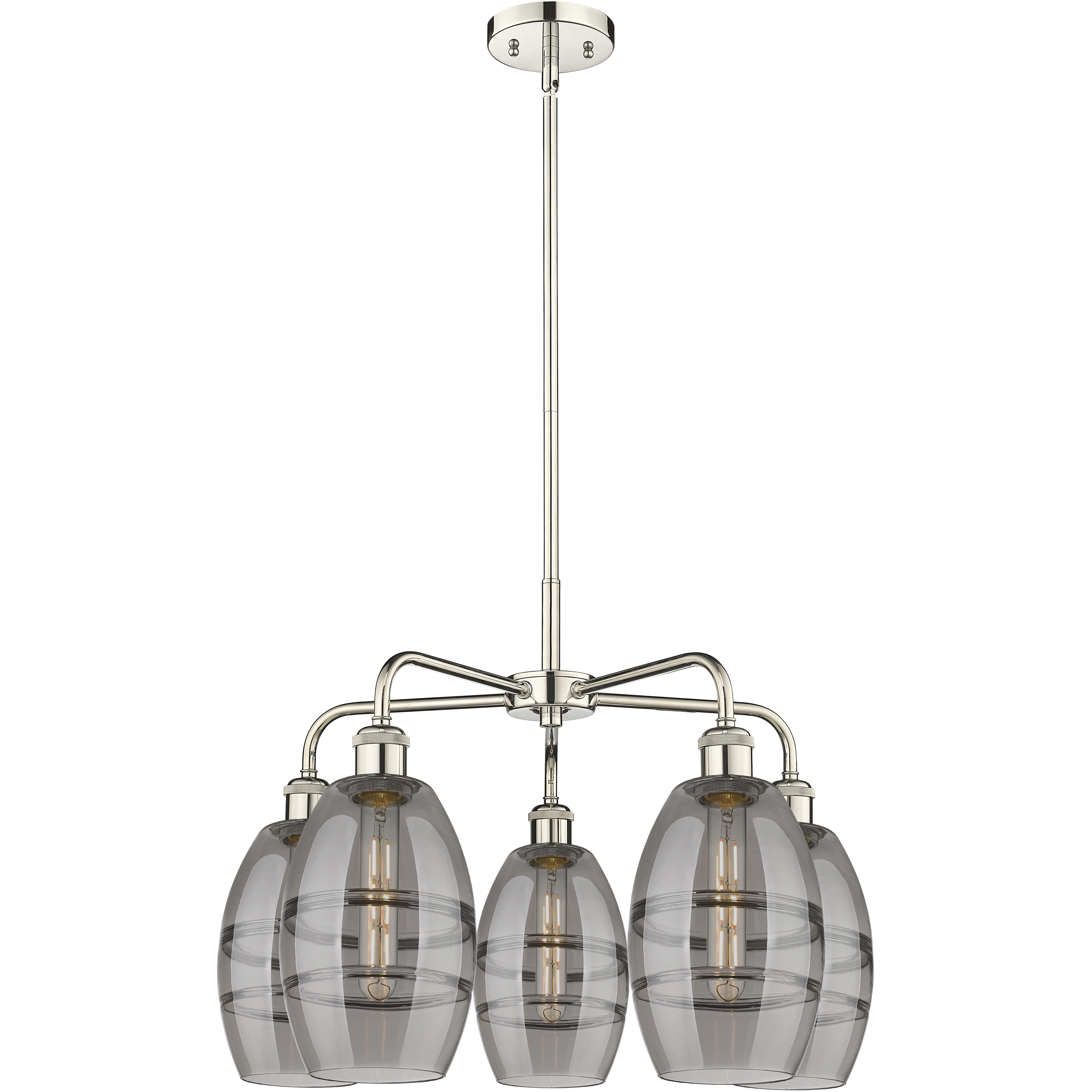 Ballston Vaz 5 Light 23.88 inch Polished Nickel Stem Hung Chandelier Ceiling Light in Light Smoke Glass