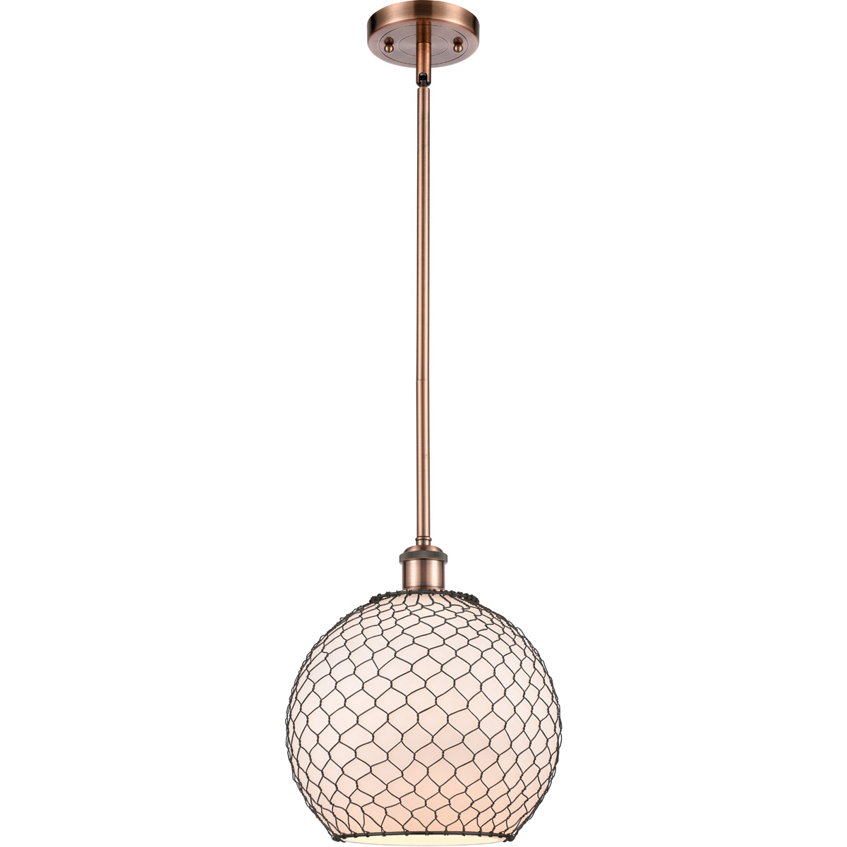 Ballston Large Farmhouse Chicken Wire LED 10 inch Antique Copper Pendant Ceiling Light, Ballston