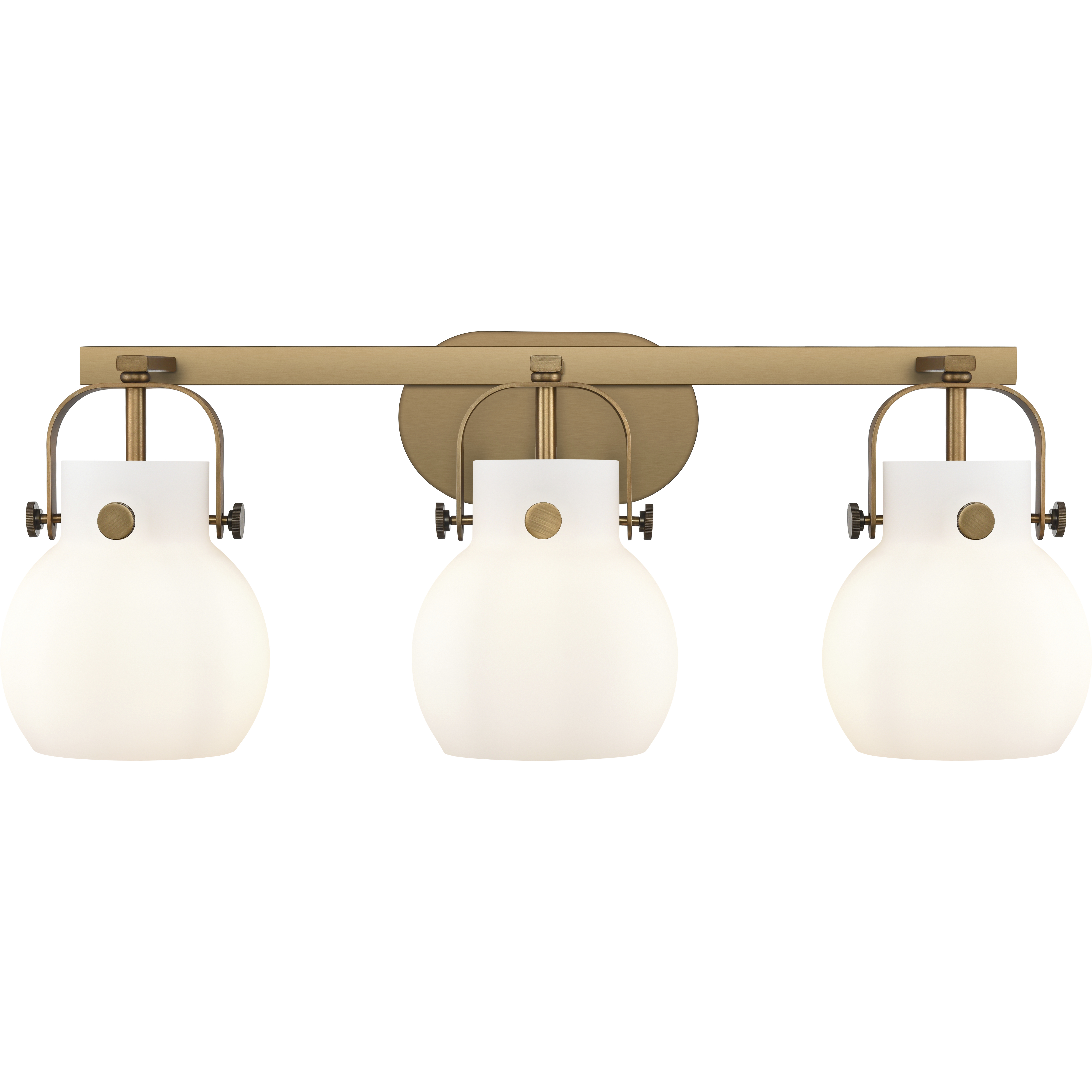 Pilaster II Sphere 3 Light 26.5 inch Brushed Brass Bath Vanity Light Wall Light in Matte White Glass