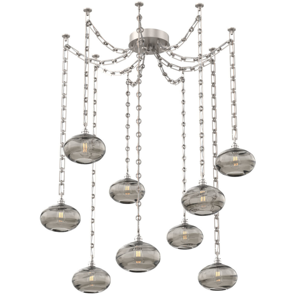 Coppa 9 Light 17 inch Beige Silver Swag Multi-Pendant Ceiling Light in Optic Rib Smoke, Rectangular Chain