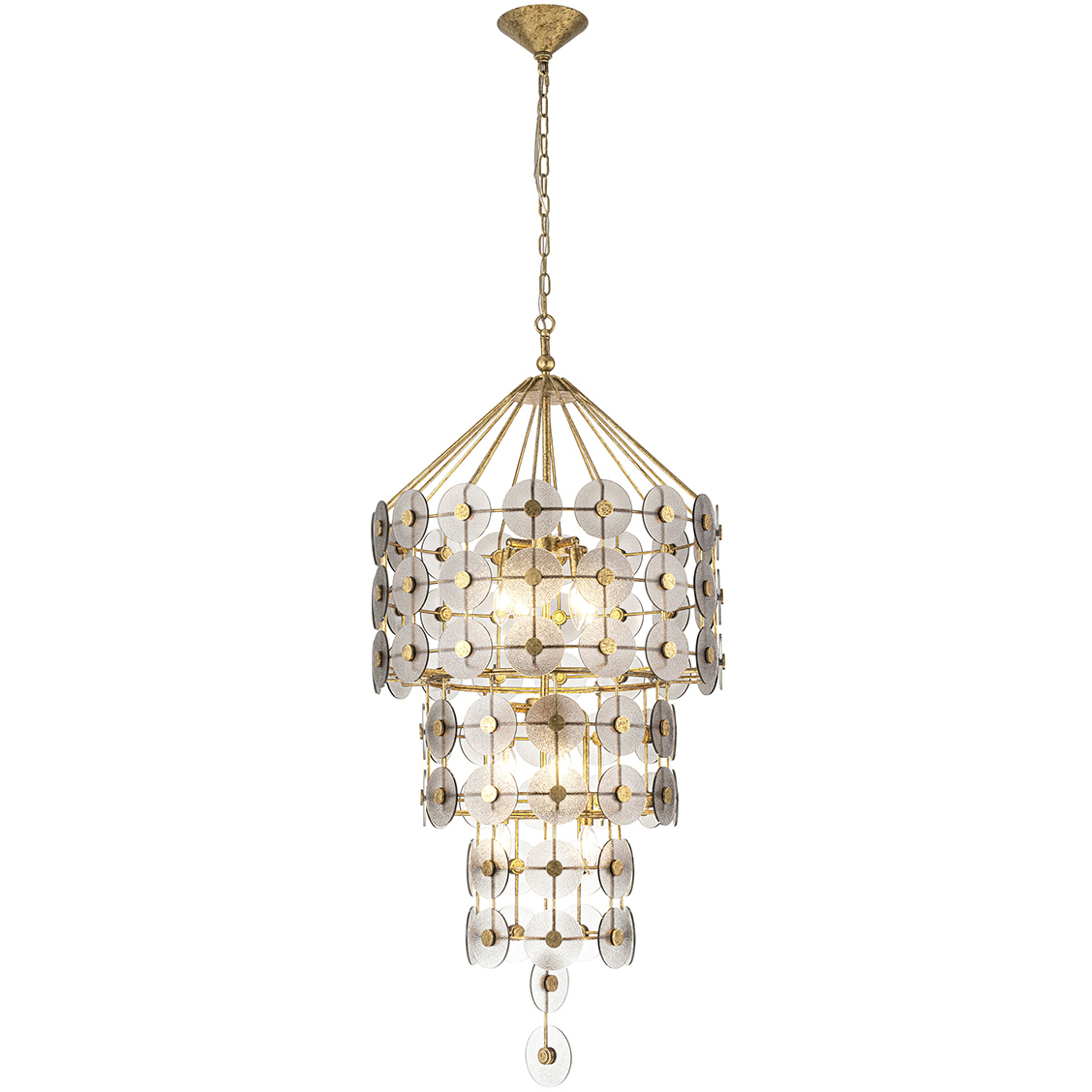 Meridian 9 Light 22.5 inch Distressed Gold & Smoked Glass Chandelier Ceiling Light