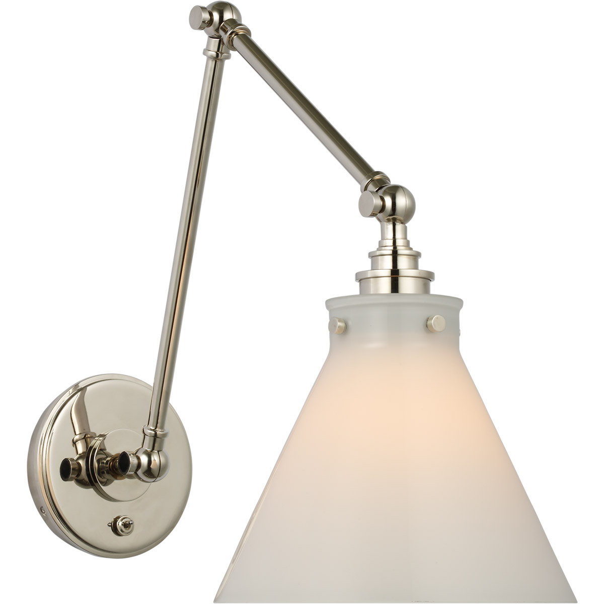 Chapman & Myers Parkington 15.5 inch 15 watt Polished Nickel Double Library Wall Light in White Glass
