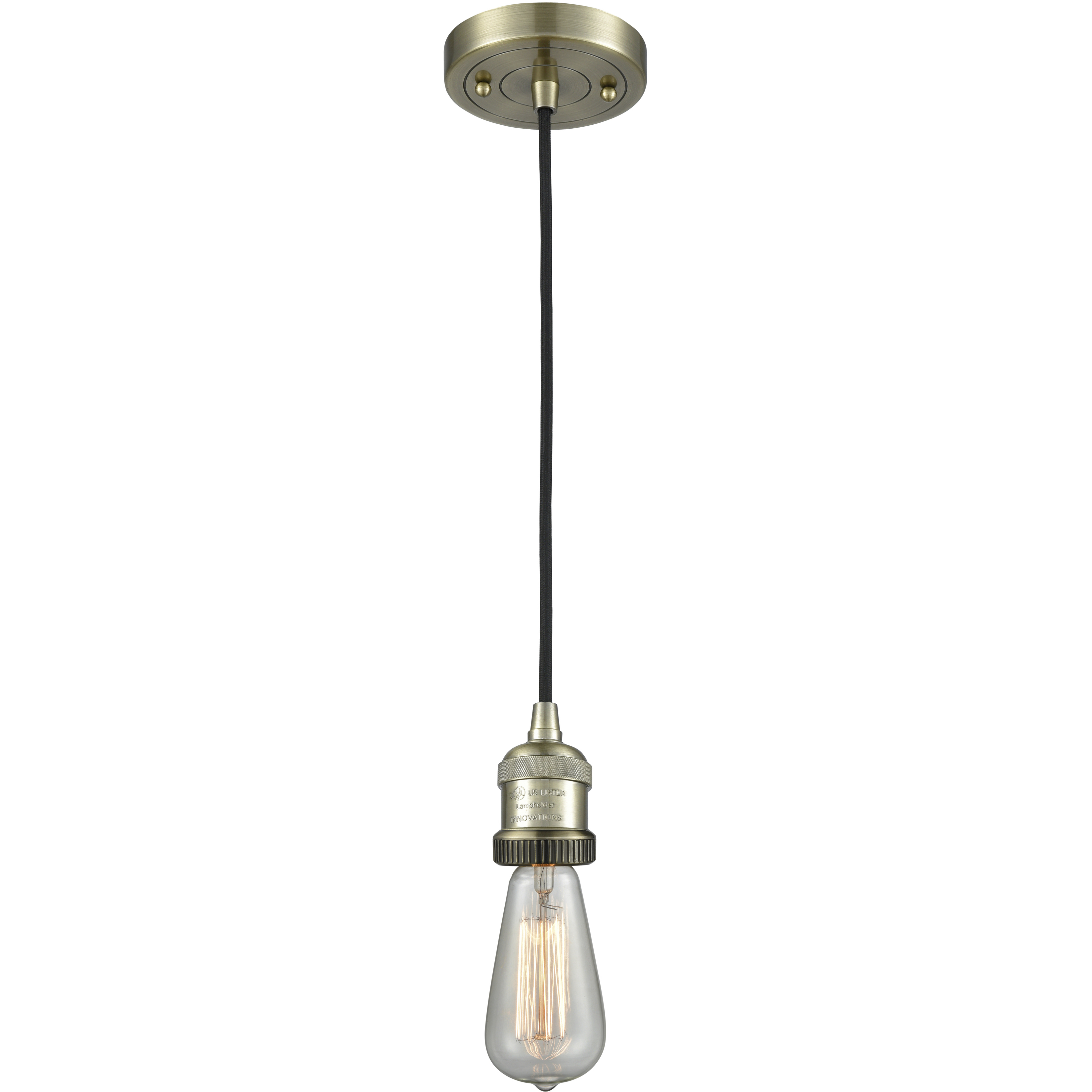 Franklin Restoration Bare Bulb LED 2 inch Antique Brass Mini Pendant Ceiling Light