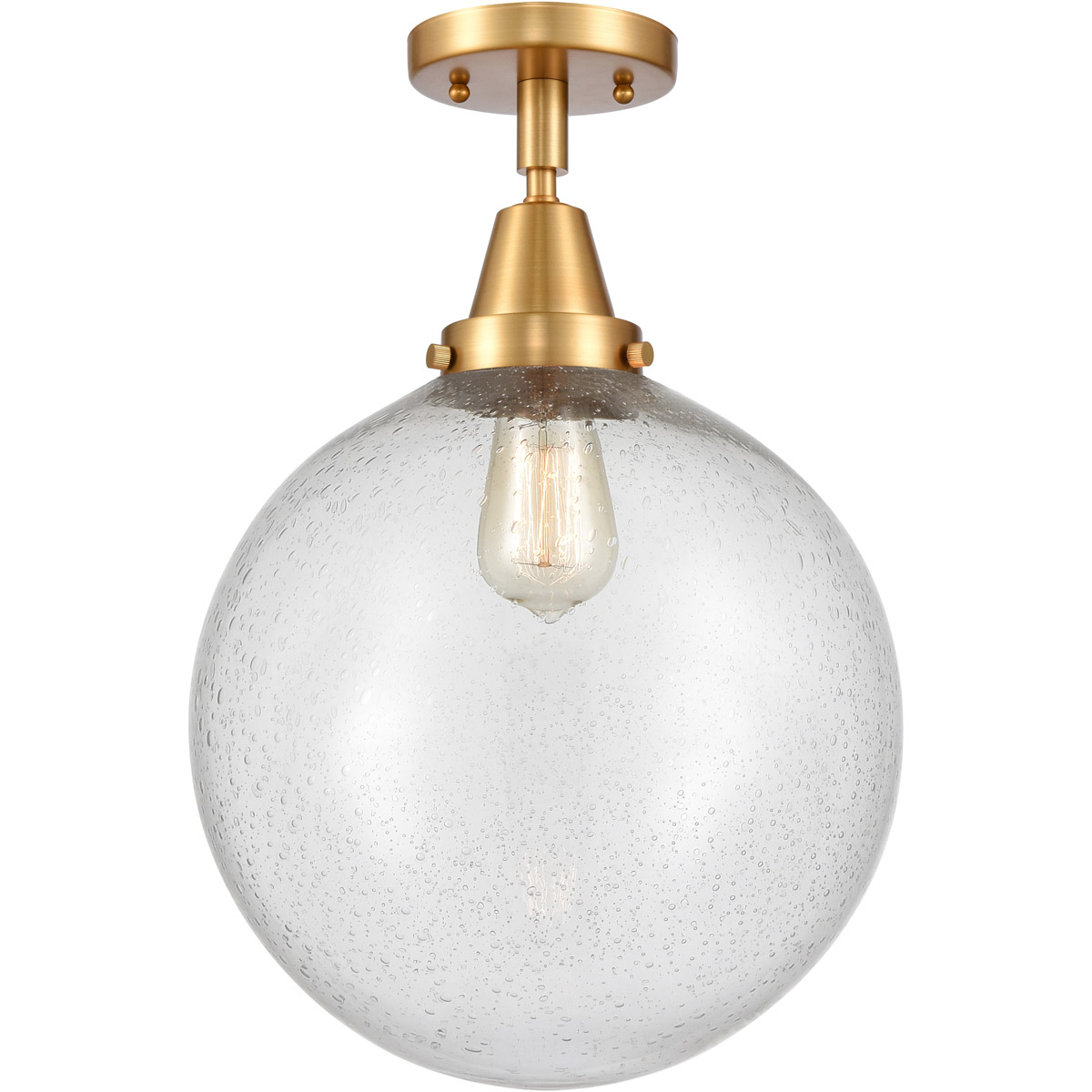 Beacon 1 Light 12 inch Satin Gold Flush Mount Ceiling Light in Seedy Glass