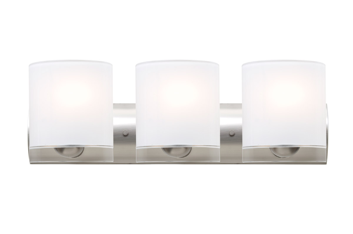 Celtic 3 Light 22 inch Satin Nickel Vanity Wall Light in Opal Glossy/Clear Glass, Incandescent