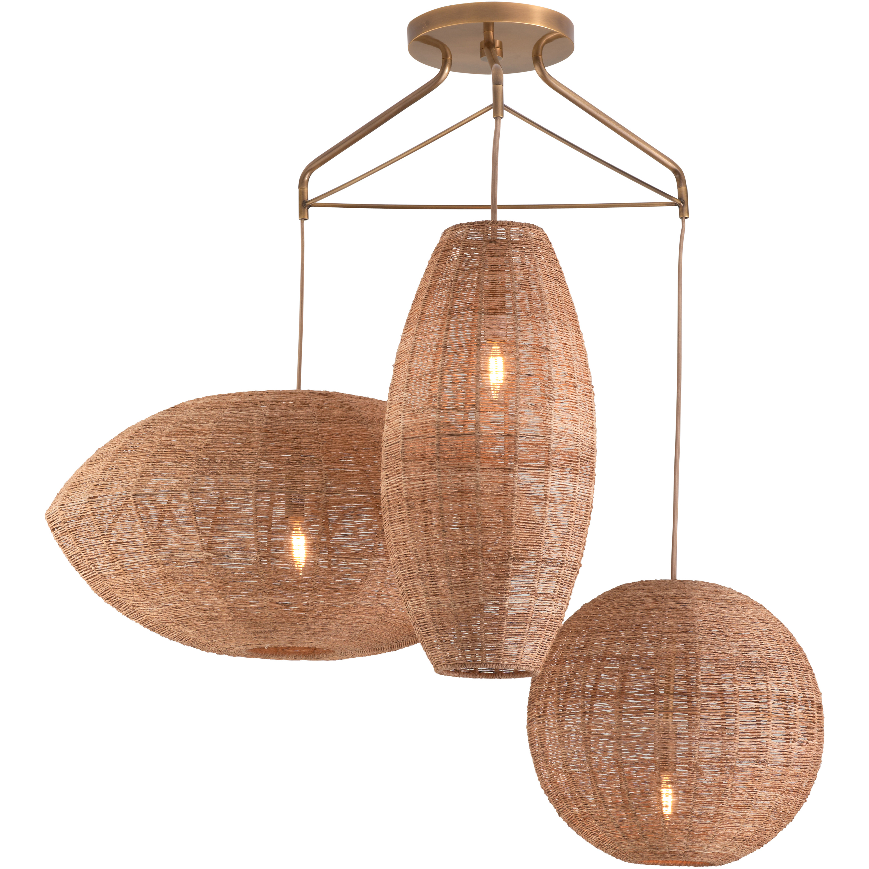 Teague 3 Light 36 inch Brown and Gold Triple Pendant Ceiling Light