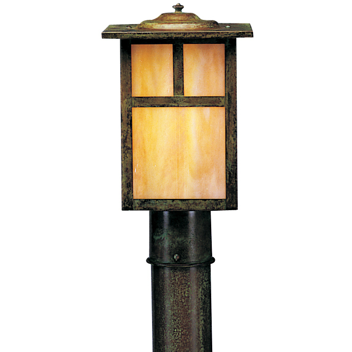Mission 1 Light 10 inch Antique Copper Post Mount in White Opalescent, T-Bar Overlay