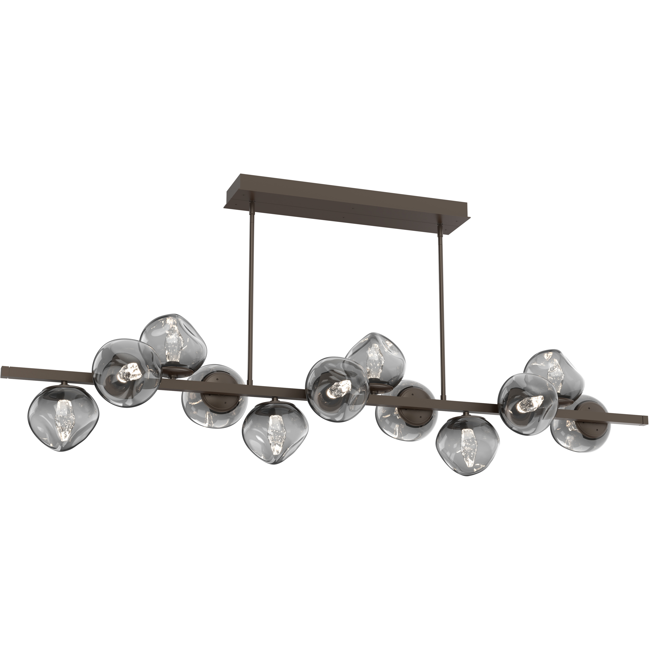 Luna LED 72 inch Flat Bronze Chandelier Ceiling Light in 2700K LED, Geo Inner - Smoke Outer, Twisted Branch