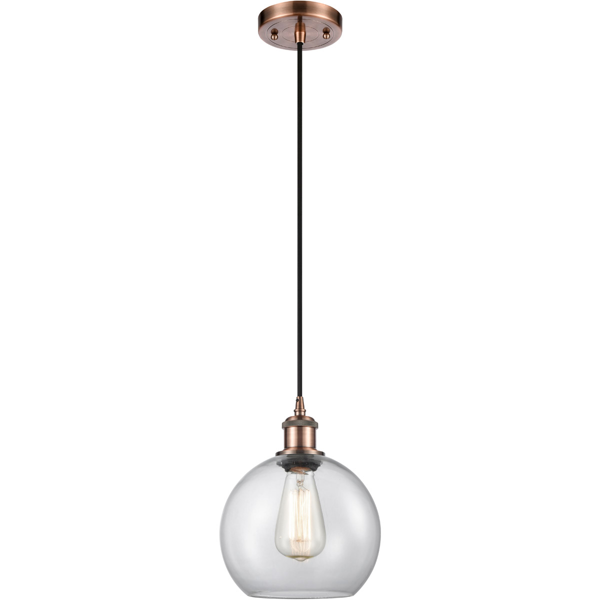 Ballston Athens LED 8 inch Antique Copper Mini Pendant Ceiling Light in Clear Glass, Ballston