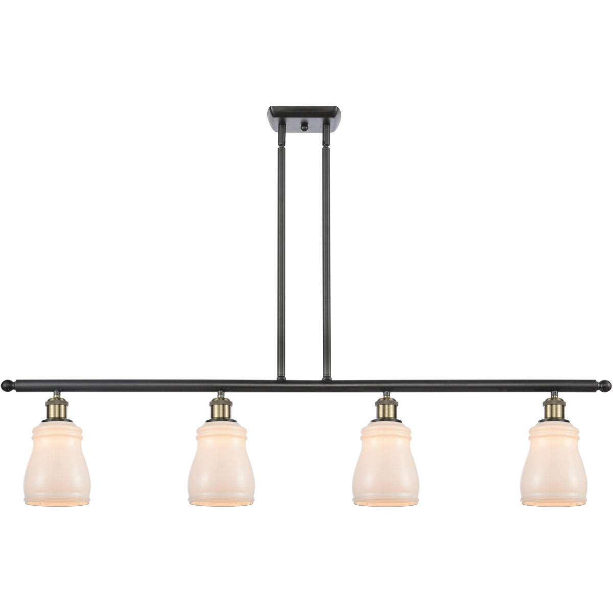 Ballston Ellery 4 Light 48 inch Black Antique Brass Island Light Ceiling Light in White Glass, Ballston